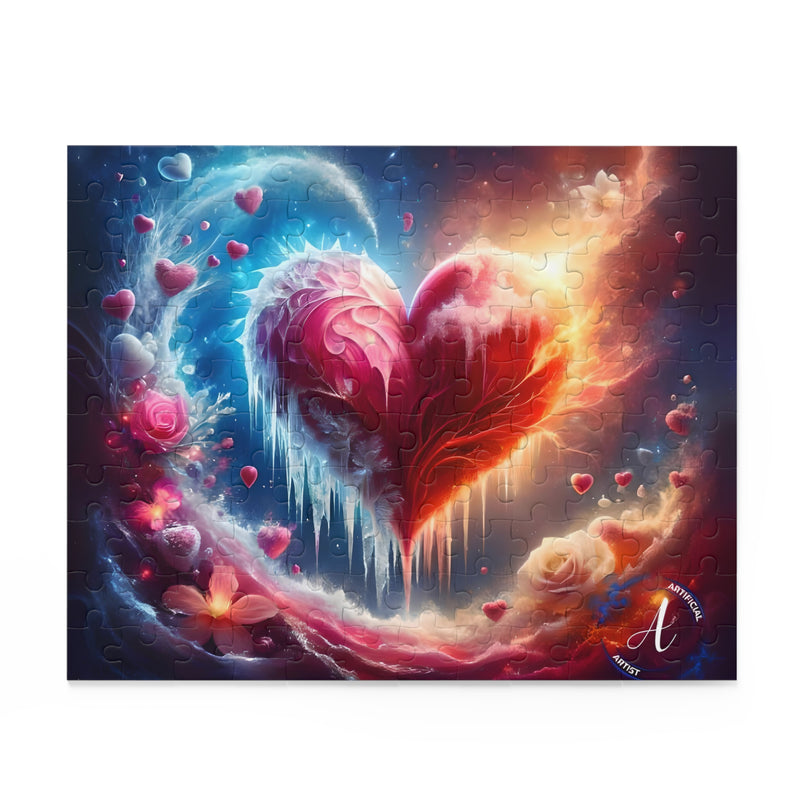 Romantic canvas art and puzzle gift set in heart display by Artificial Artist, perfect for anniversaries.