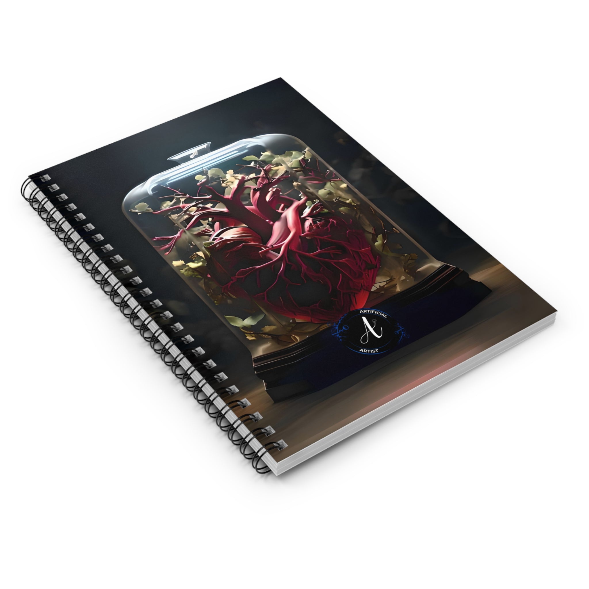 Dark grey ruled spiral notebook with 118 pages by Artificial Artist, perfect for creative writing and daily planning.