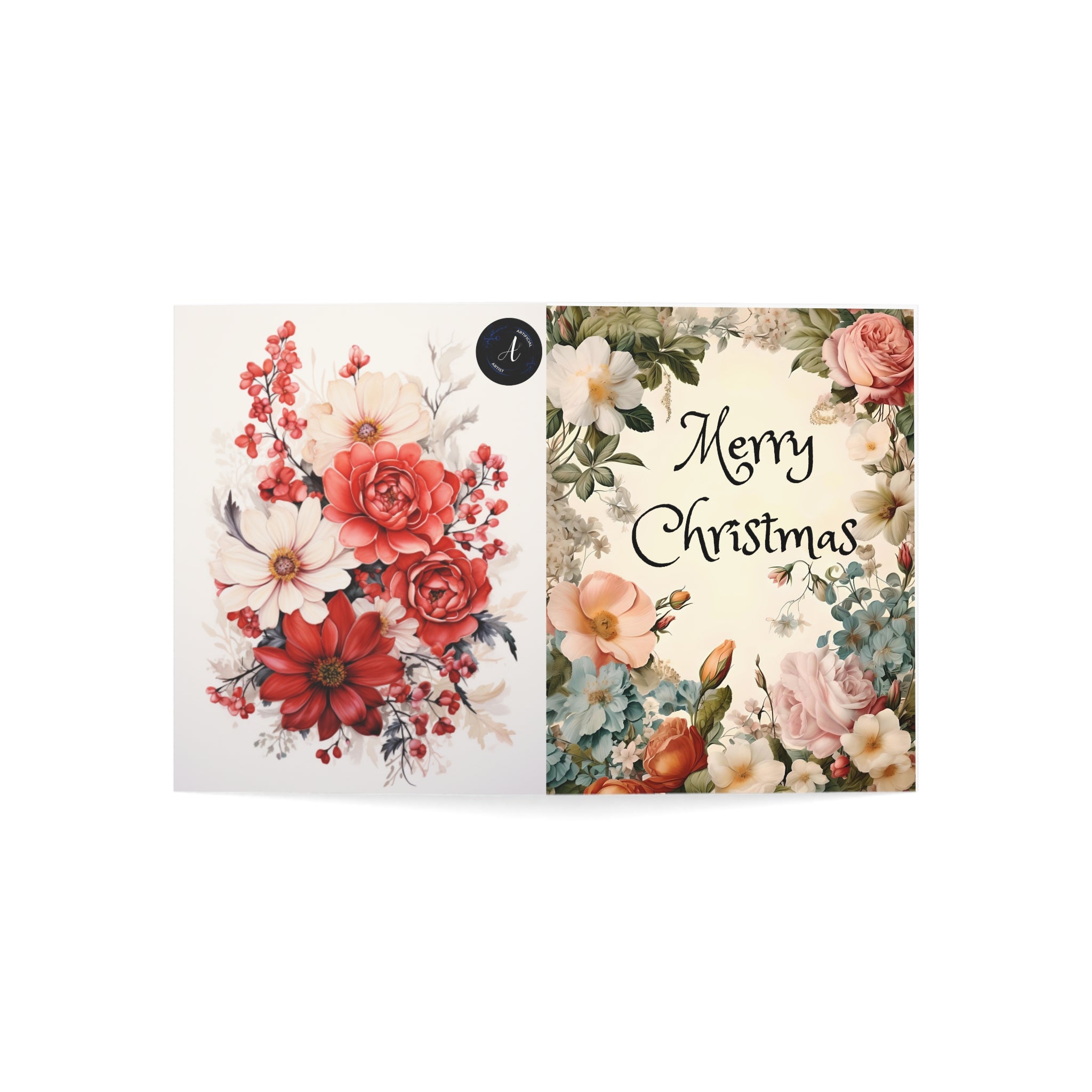 Artistic double-sided Christmas cards by Artificial Artist, 4.25x5.5 inches on coated 270gsm paper, featuring unique holiday