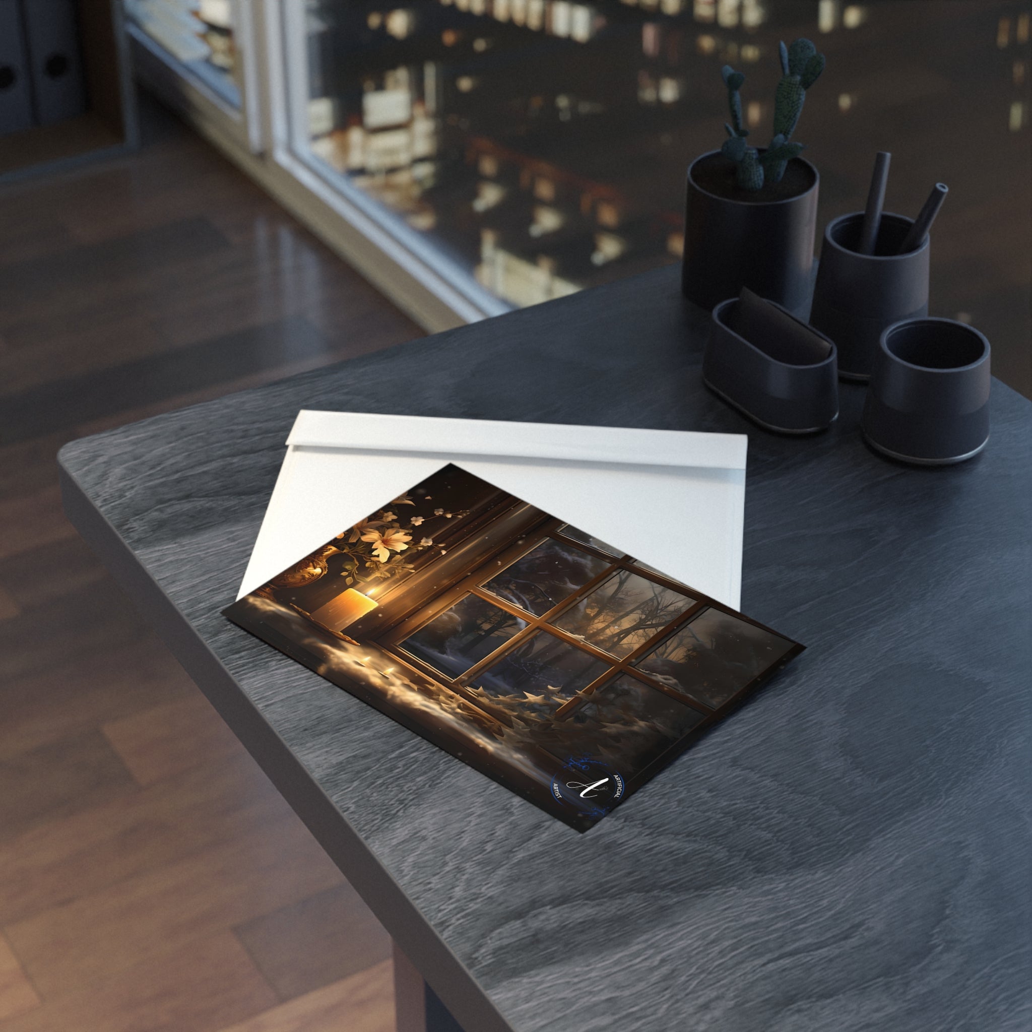 Premium two-sided matte Christmas holiday card by Artificial Artist, 6.9x4.9 inches, featuring festive art design.