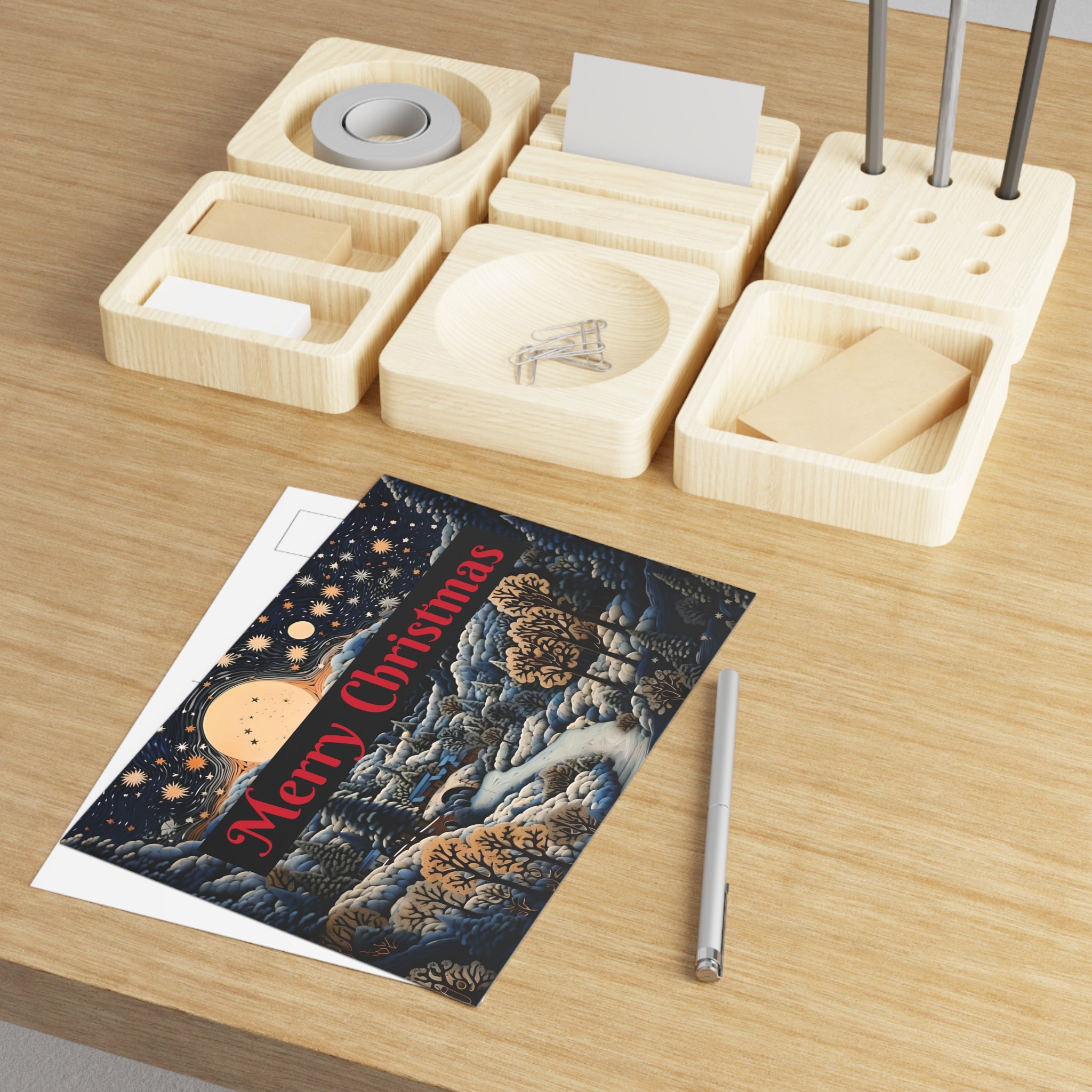 Glossy 7x5 holiday postcard featuring a snowy hillscape from Artificial Artist