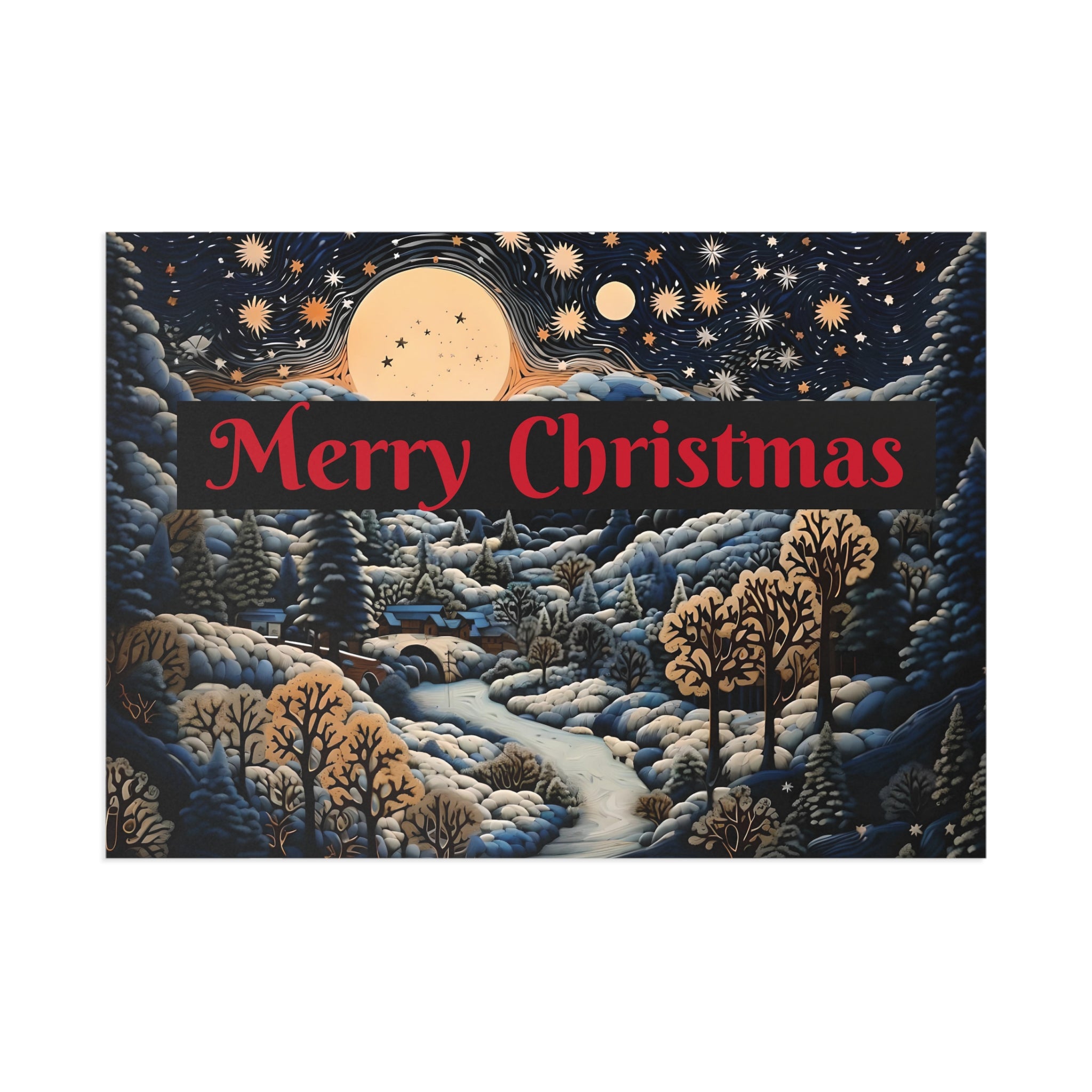 Premium glossy 7x5 holiday postcard featuring a snowy hillscape by Artificial Artist