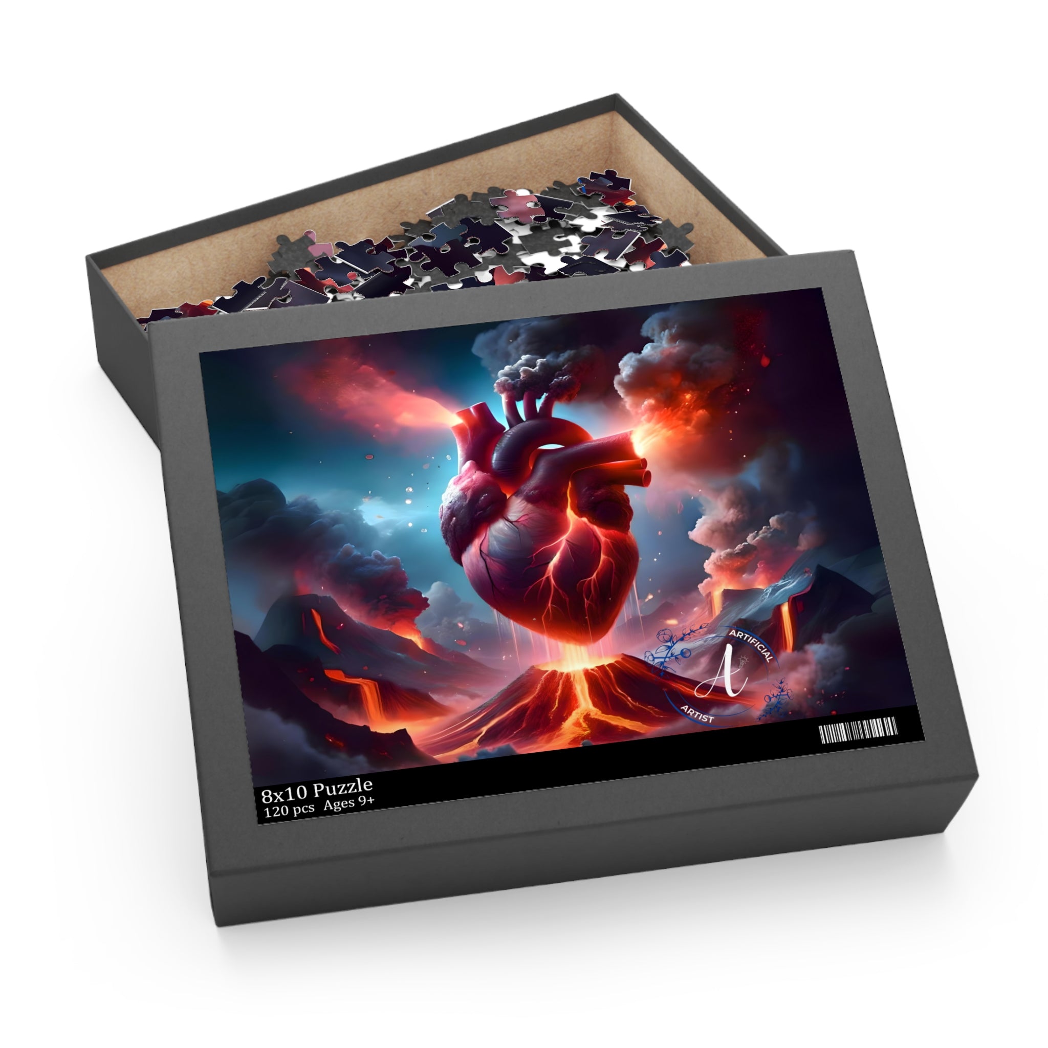 Artificial Artist Emotions Erupt chipboard jigsaw puzzles in 120, 252, and 500 pieces with vibrant colors and unique design