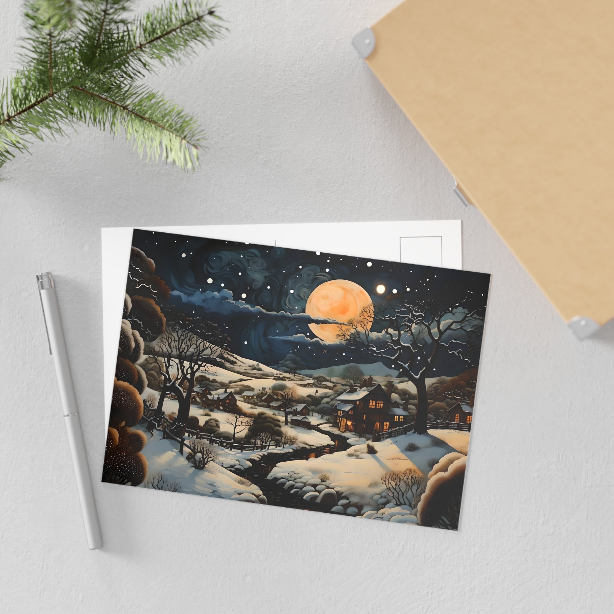 Premium glossy 7x5 holiday postcard featuring festive foothills design by Artificial Artist