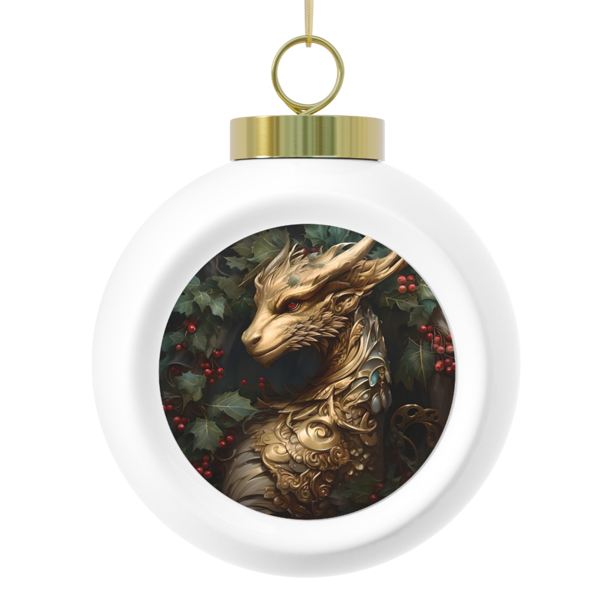 Glossy vintage 3-inch ceramic Christmas ball ornament with bell design by Printify