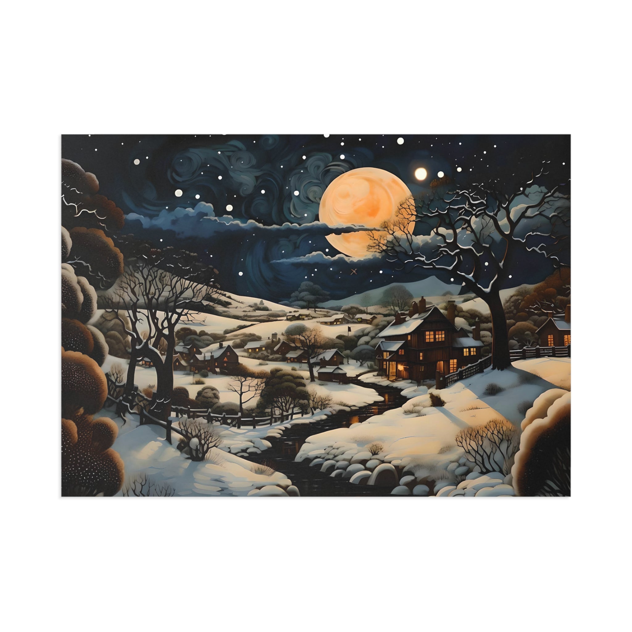 Premium glossy holiday postcard featuring festive foothills design, 7x5 size, by Artificial Artist