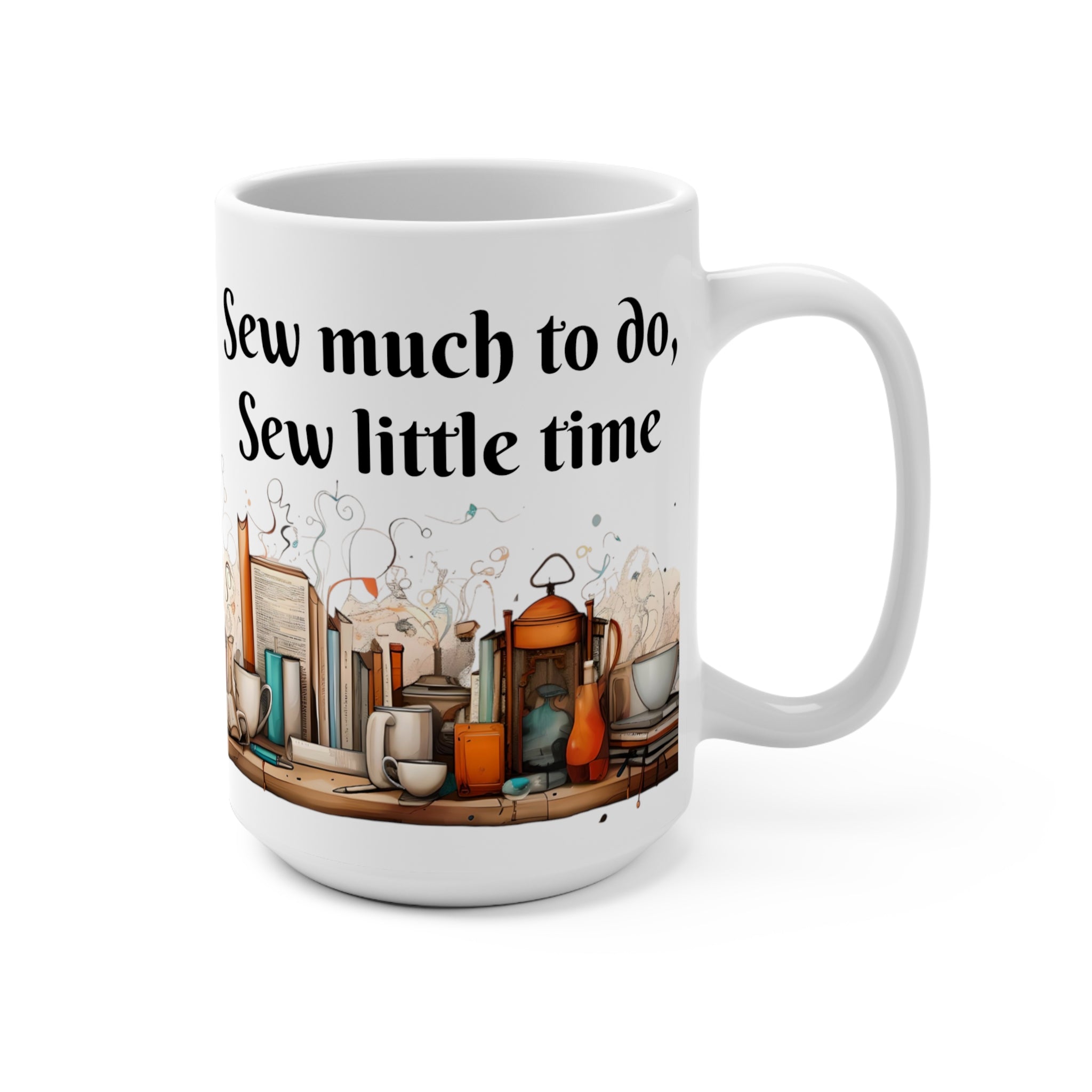 White ceramic coffee mug with a glossy finish, branded by Printify, 15oz capacity