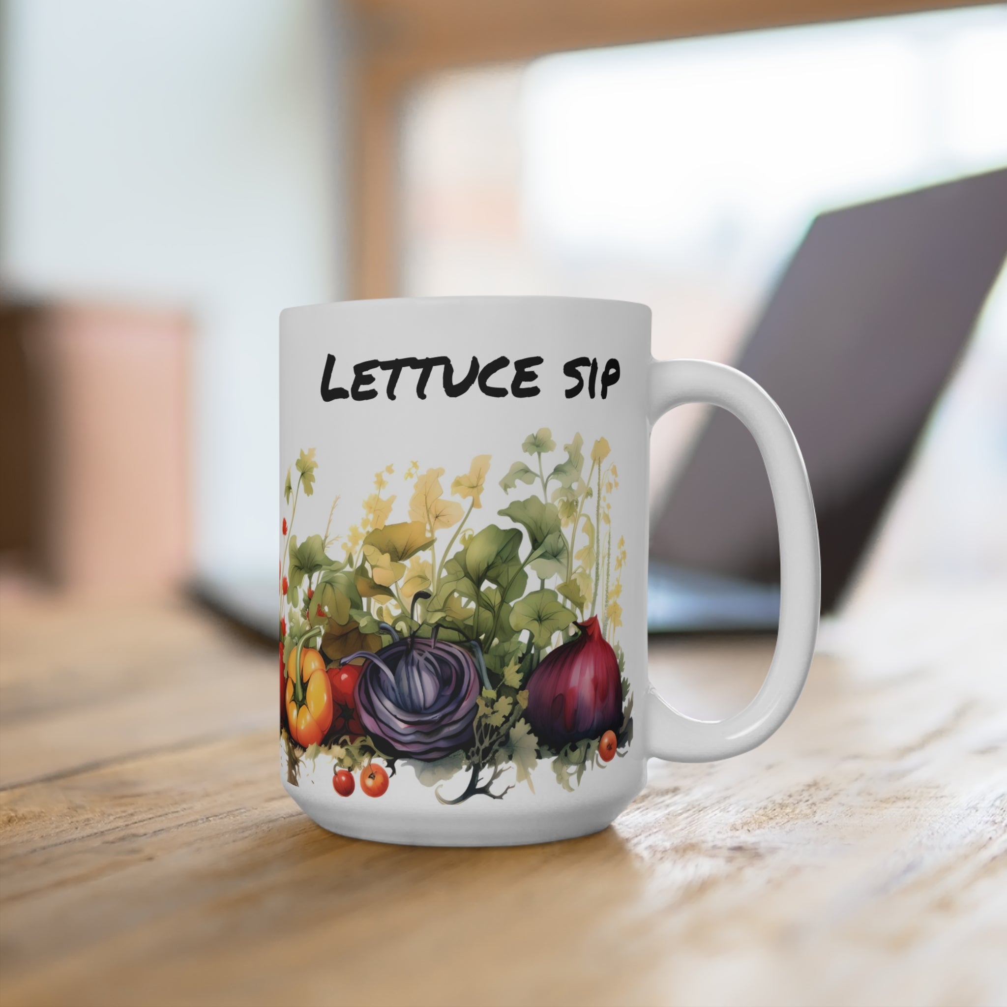 15oz ceramic mug with botanical floral design, ideal for garden lovers, by Printify