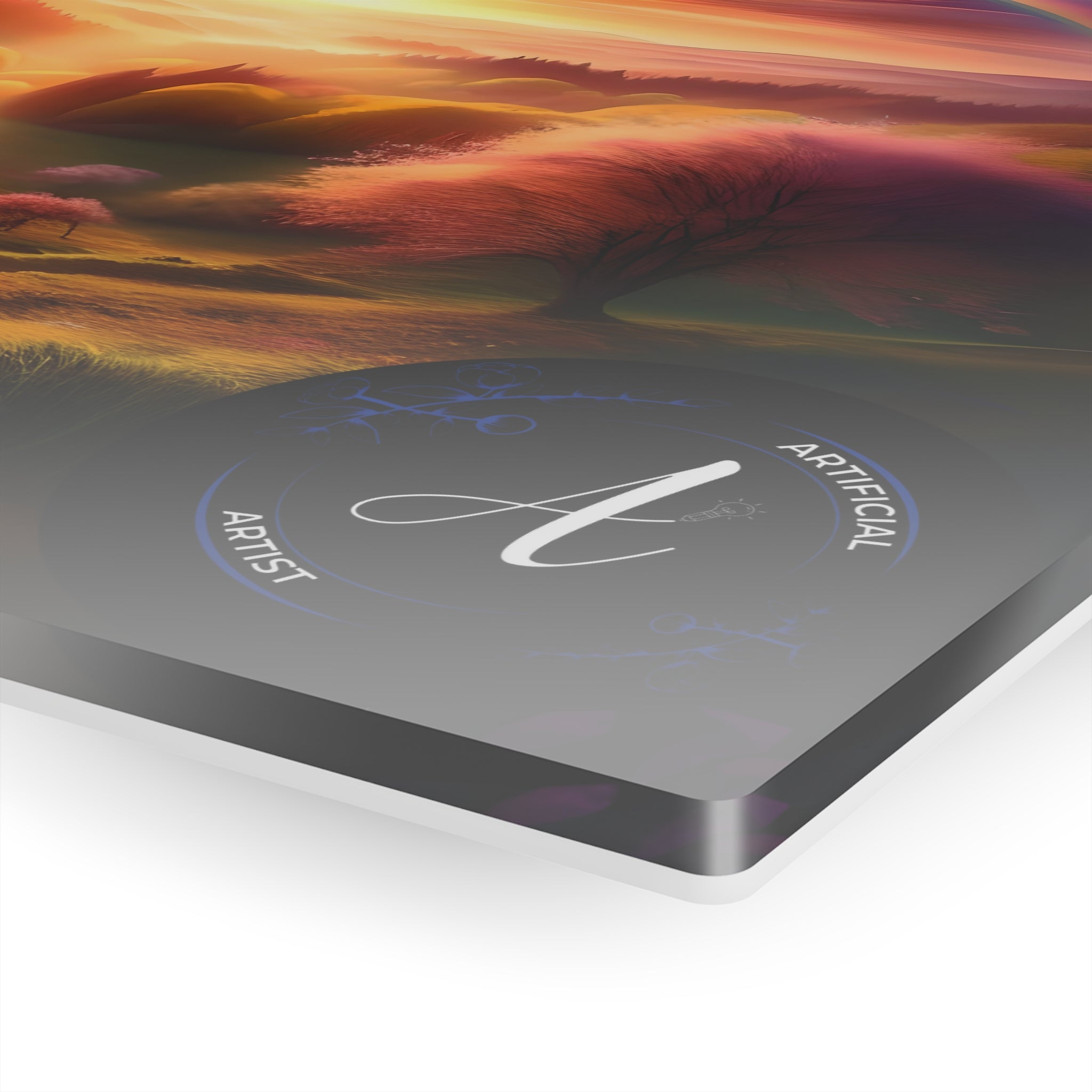 Sunset rainbow acrylic print wall art, glossy finish, 12x12 inches, by Printify, ready to hang for home decor.