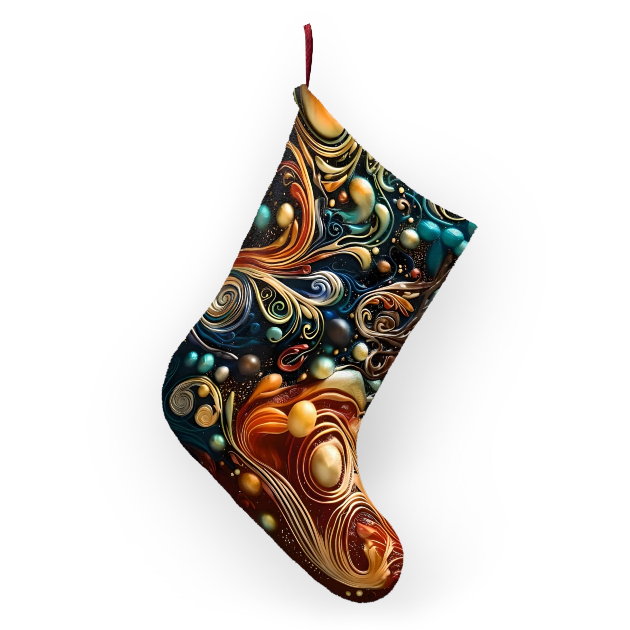 Double-sided fleece Christmas stocking in festive design by Artificial Artist, perfect for holiday decor.