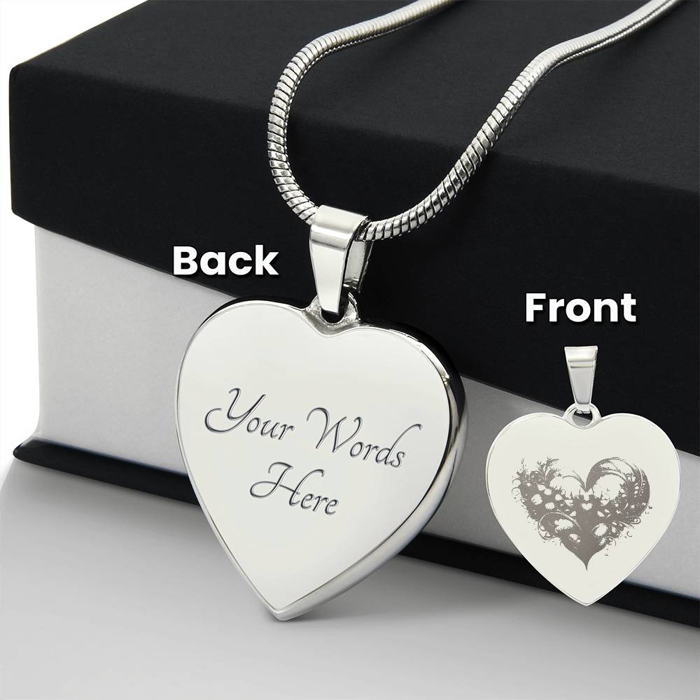 Custom engraved heart necklace in polished stainless steel with adjustable chain by Artificial Artist