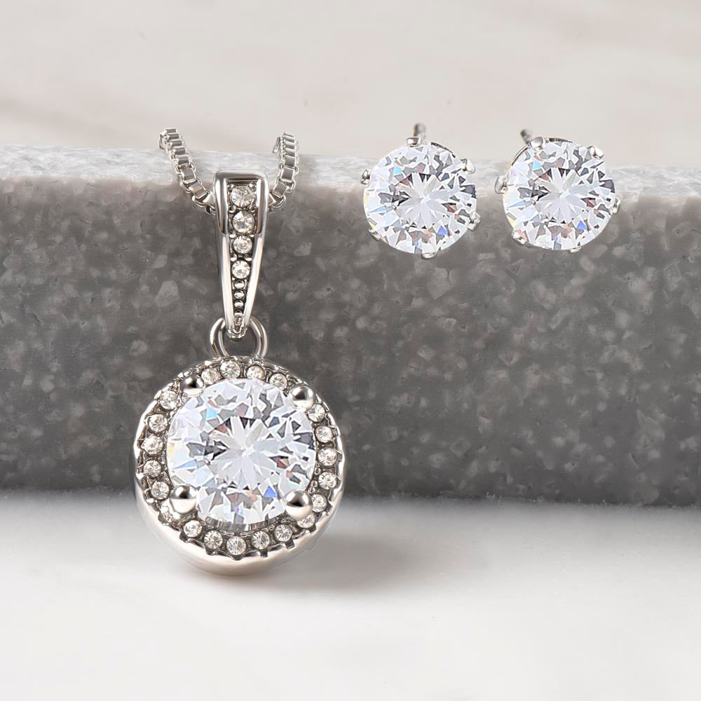 14k white gold necklace with adjustable chain and cubic zirconia earrings set by Artificial Artist