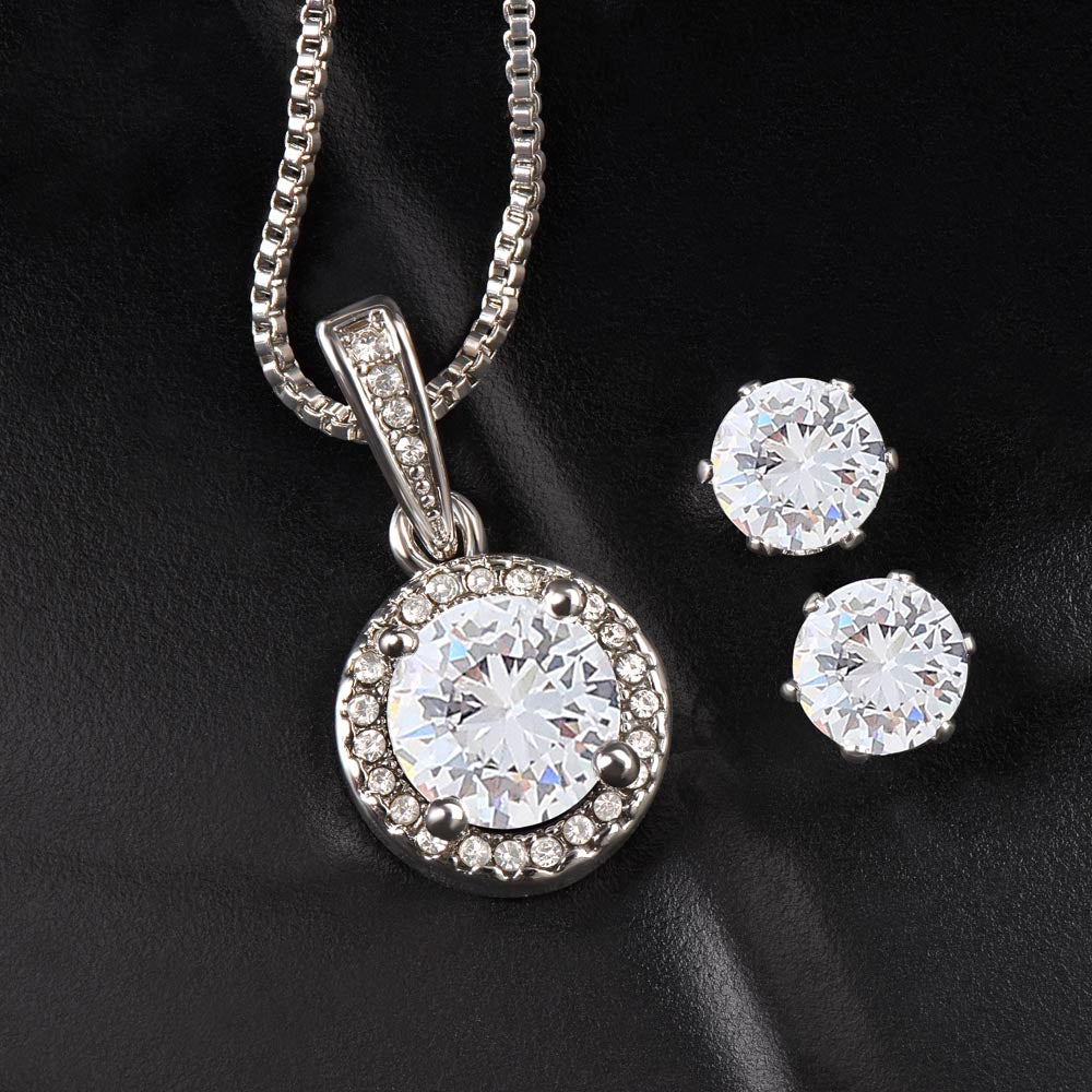 14k white gold necklace with adjustable chain and cubic zirconia earrings set by Artificial Artist