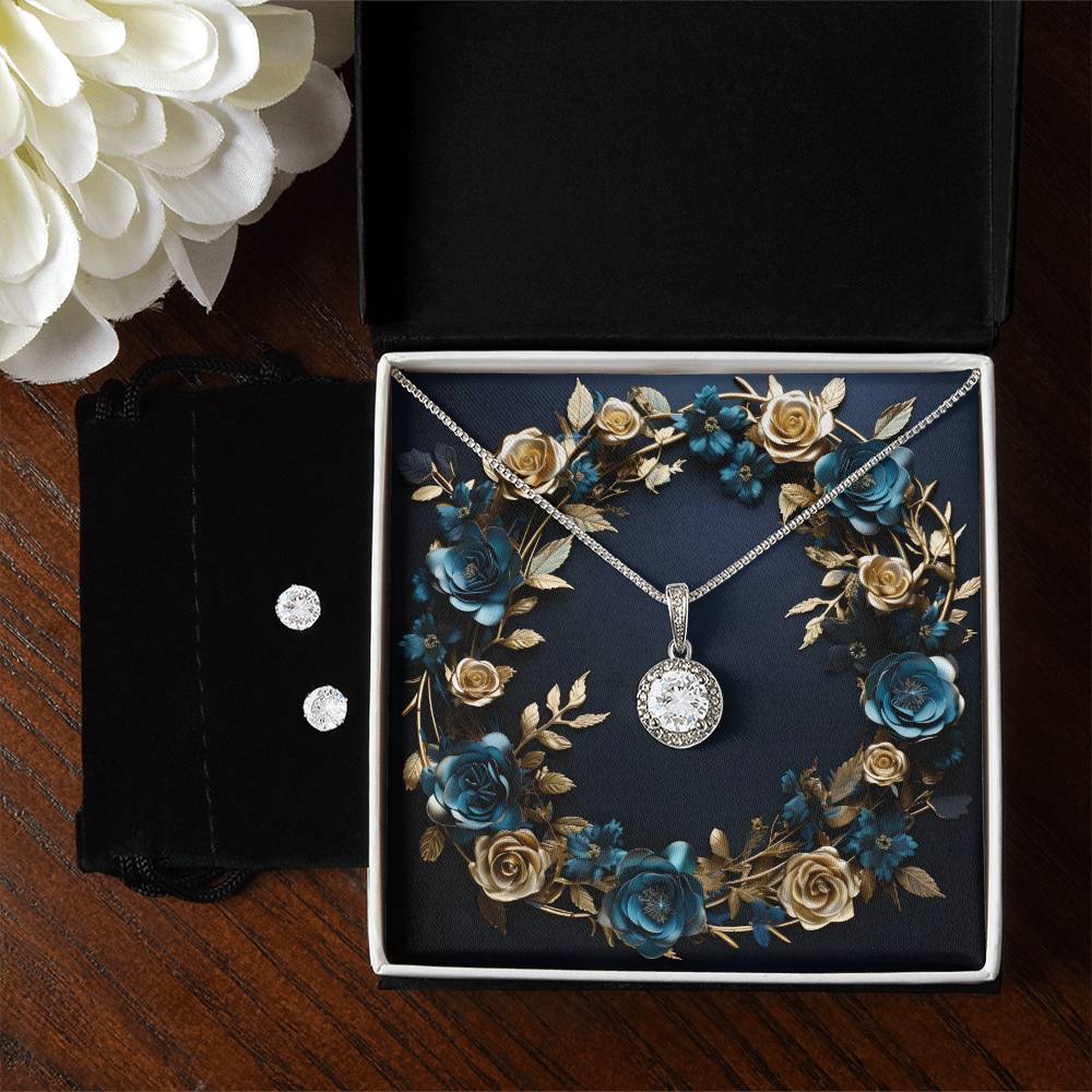 14k white gold necklace with adjustable chain and cubic zirconia earrings set by Artificial Artist