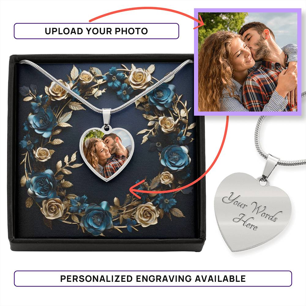 Custom heart necklace in surgical steel with photo engraving and adjustable chain by Artificial Artist