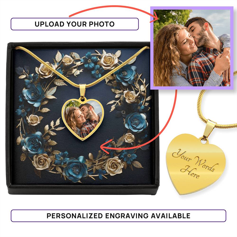Custom heart necklace in surgical steel with personalized photo engraving from Artificial Artist
