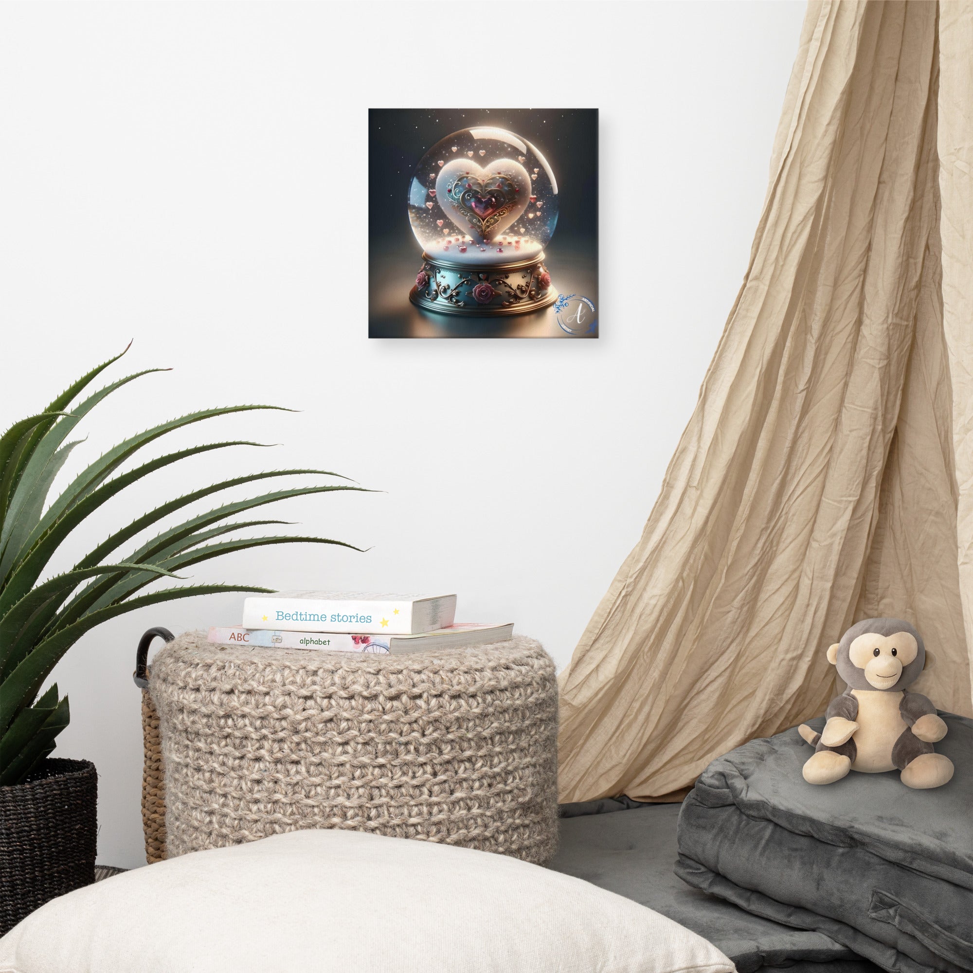 Heartfelt Horizons Canvas Art - Hand-Stretched Globe Heart Design