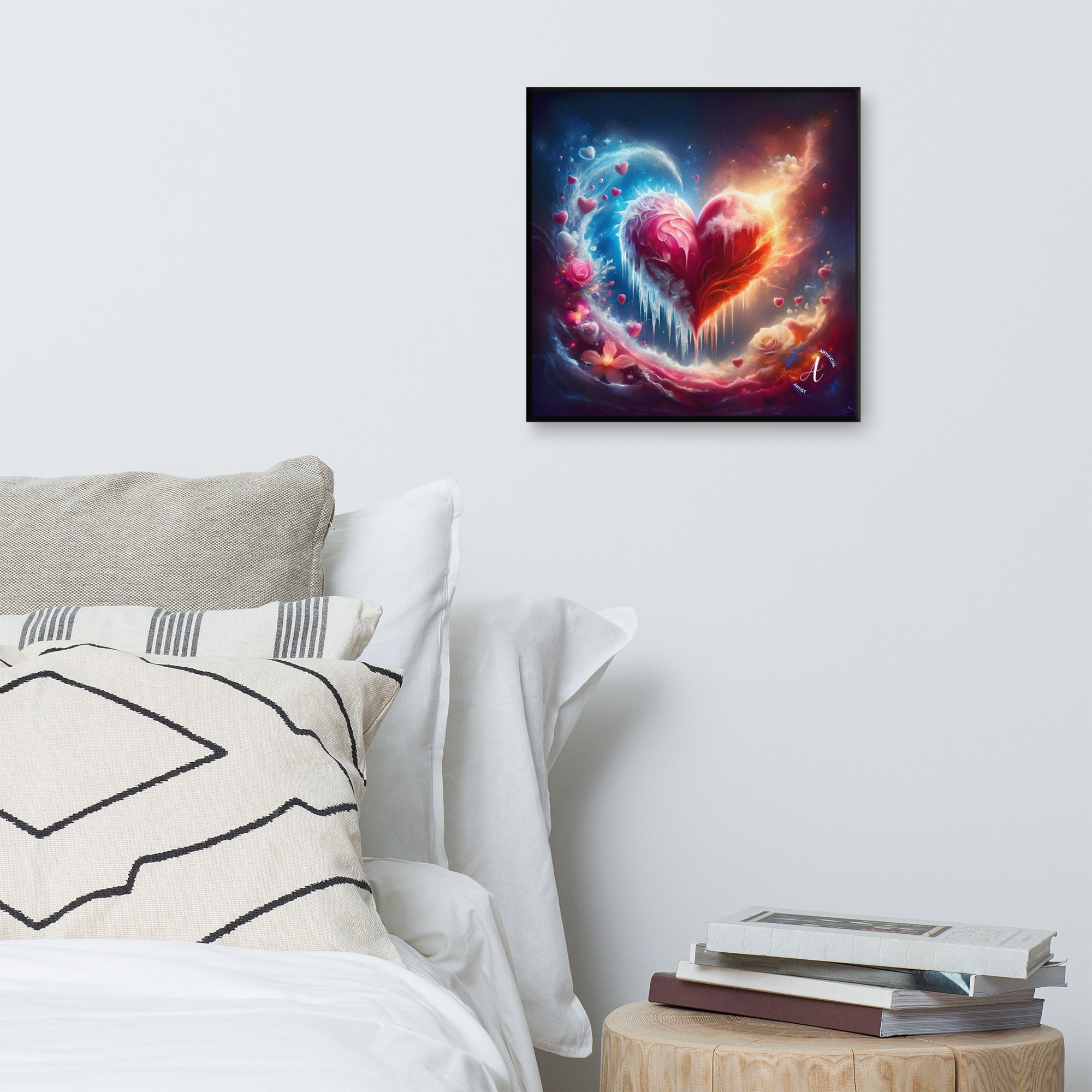Heart's Revival canvas wall art by Artificial Artist, 16″×16″, vibrant colors, ready to hang, acid-free and fade-resistant.