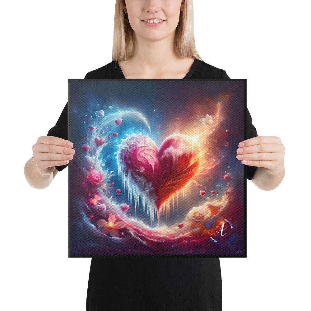 Heart's Revival canvas wall art by Artificial Artist in vibrant colors, ready to hang, available in 12x12 and 16x16 sizes.