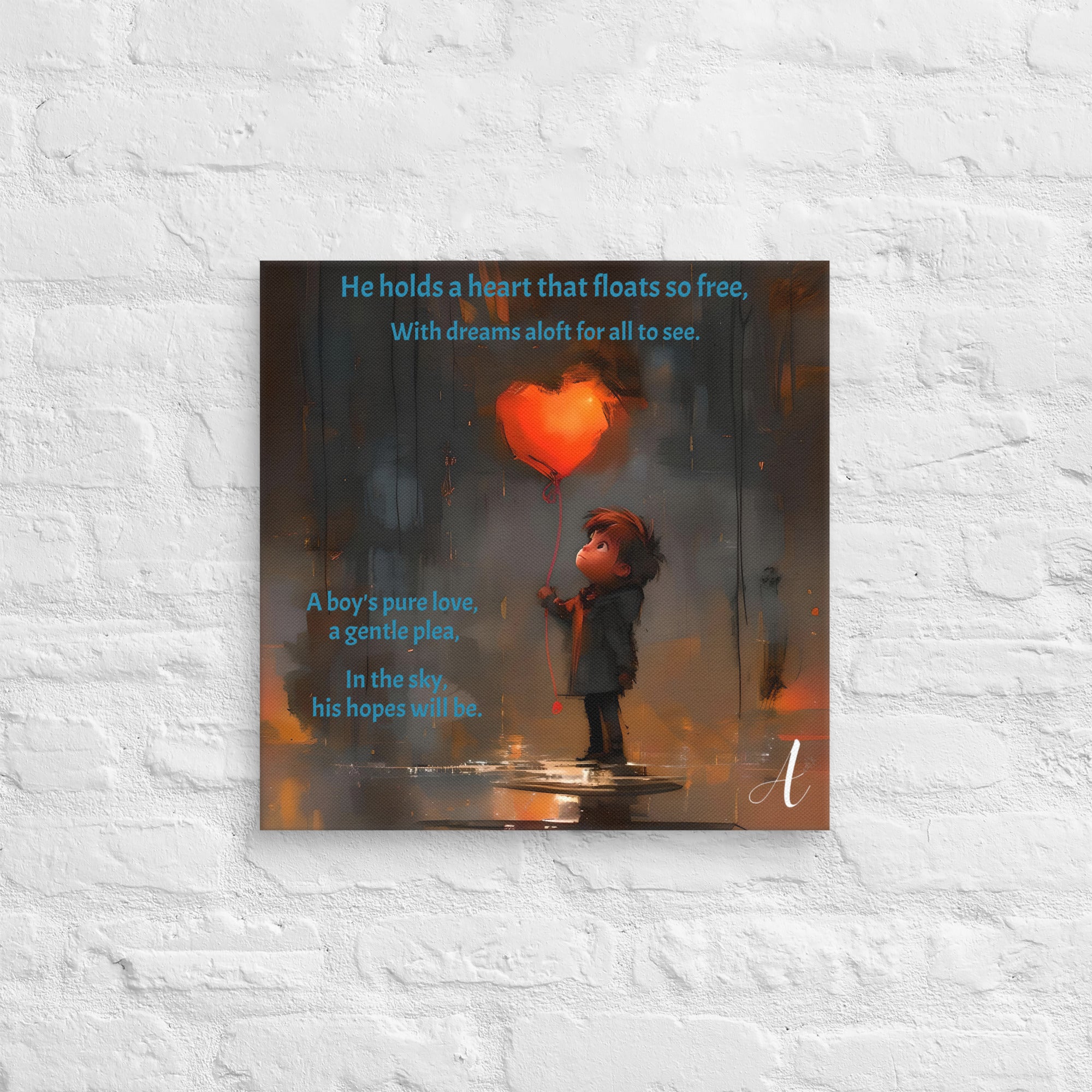 Colorful balloon heart canvas art, 18x18 inches, fade-resistant, by Artificial Artist