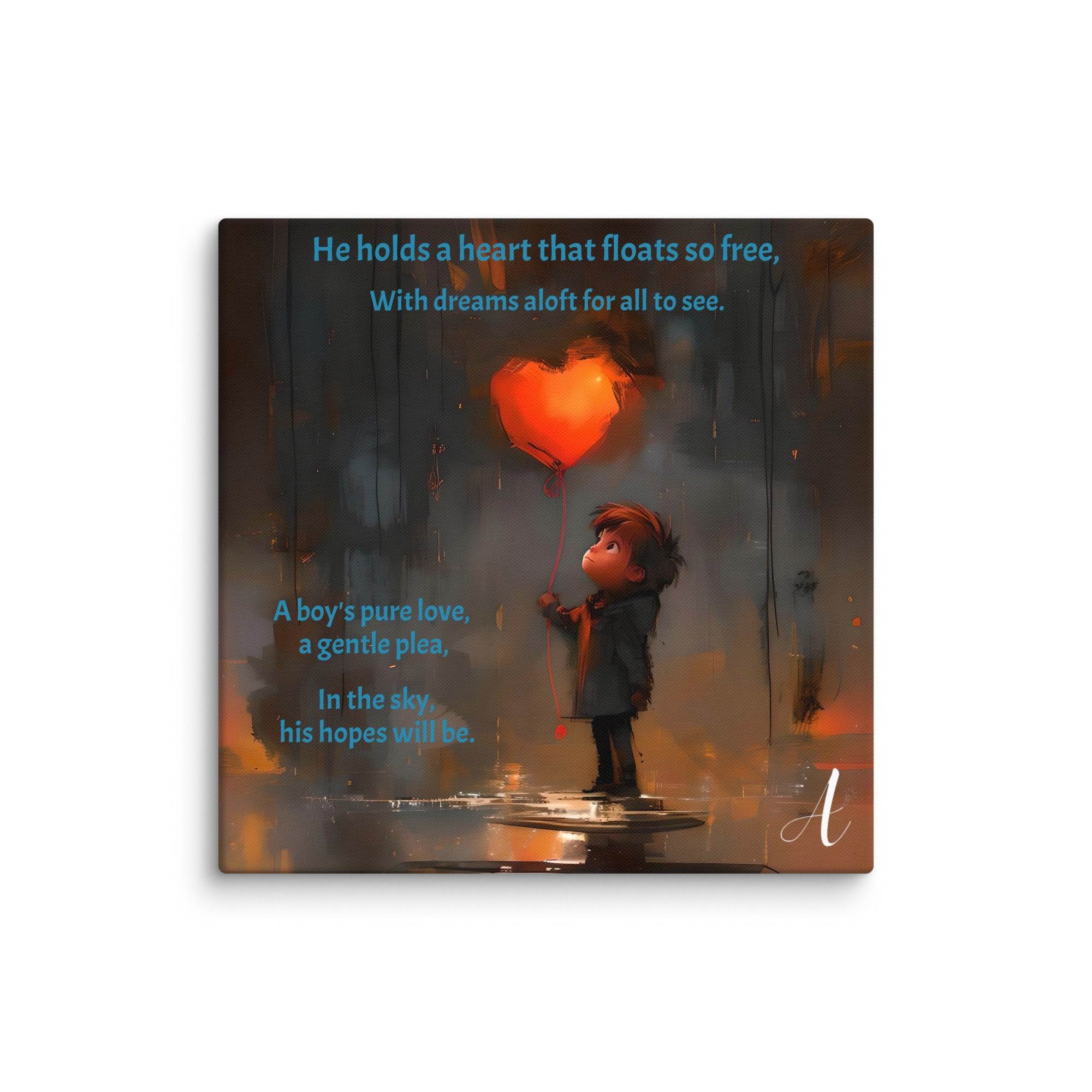 Heart-shaped balloon art on fade-resistant canvas print by Artificial Artist, available in two sizes.