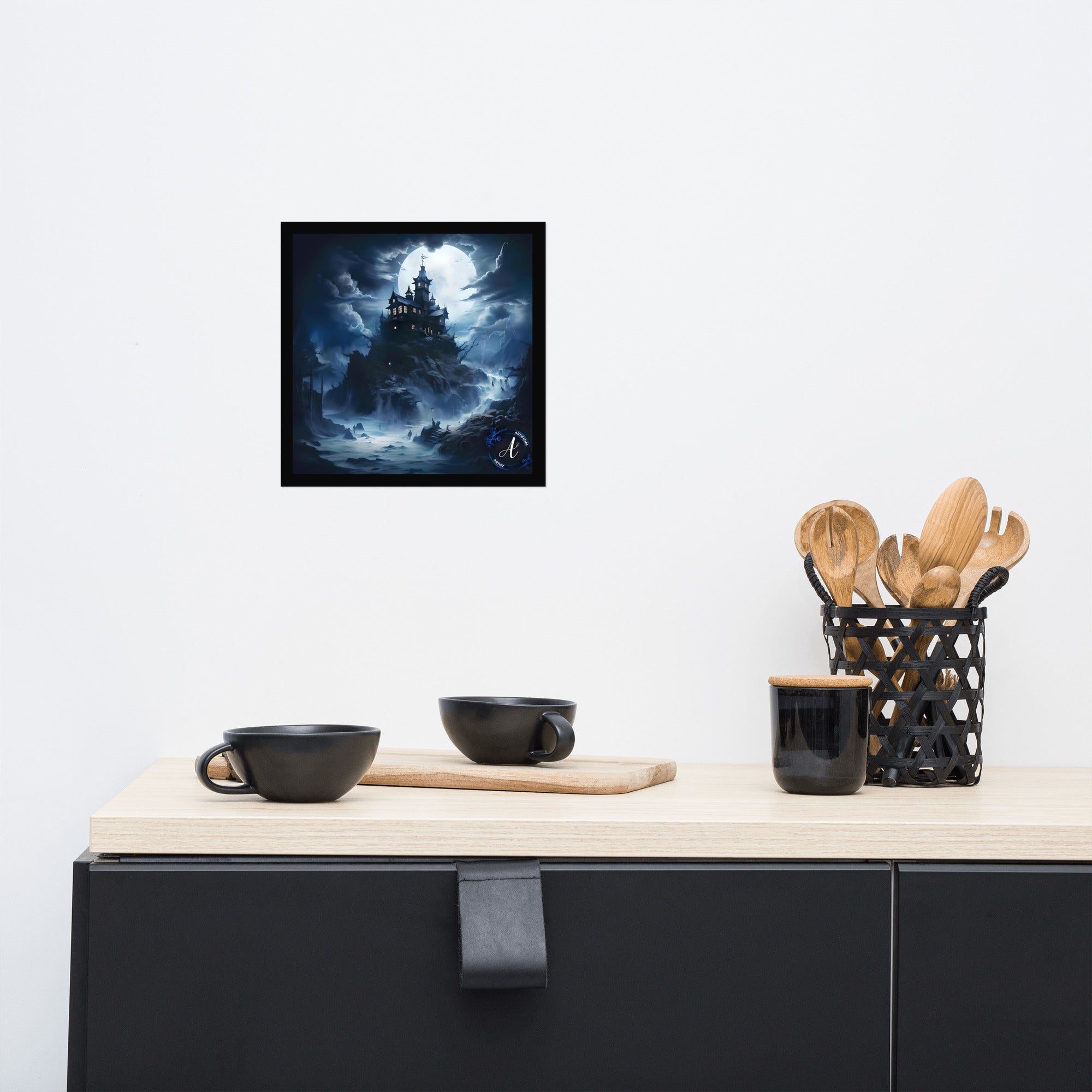 Misty Mansion Halloween poster featuring a dark aesthetic on museum quality matte paper, available in multiple sizes.