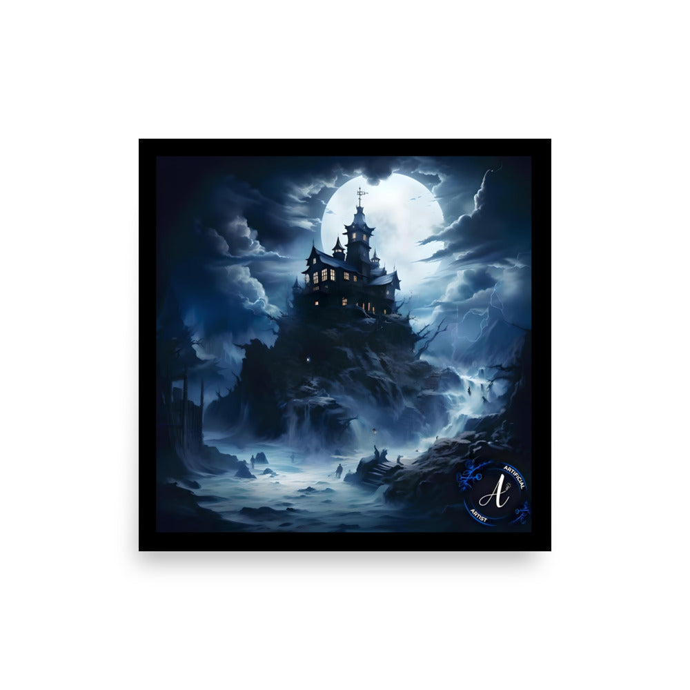 Misty Mansion Halloween poster on museum quality matte paper, featuring a dark aesthetic with atmospheric details.