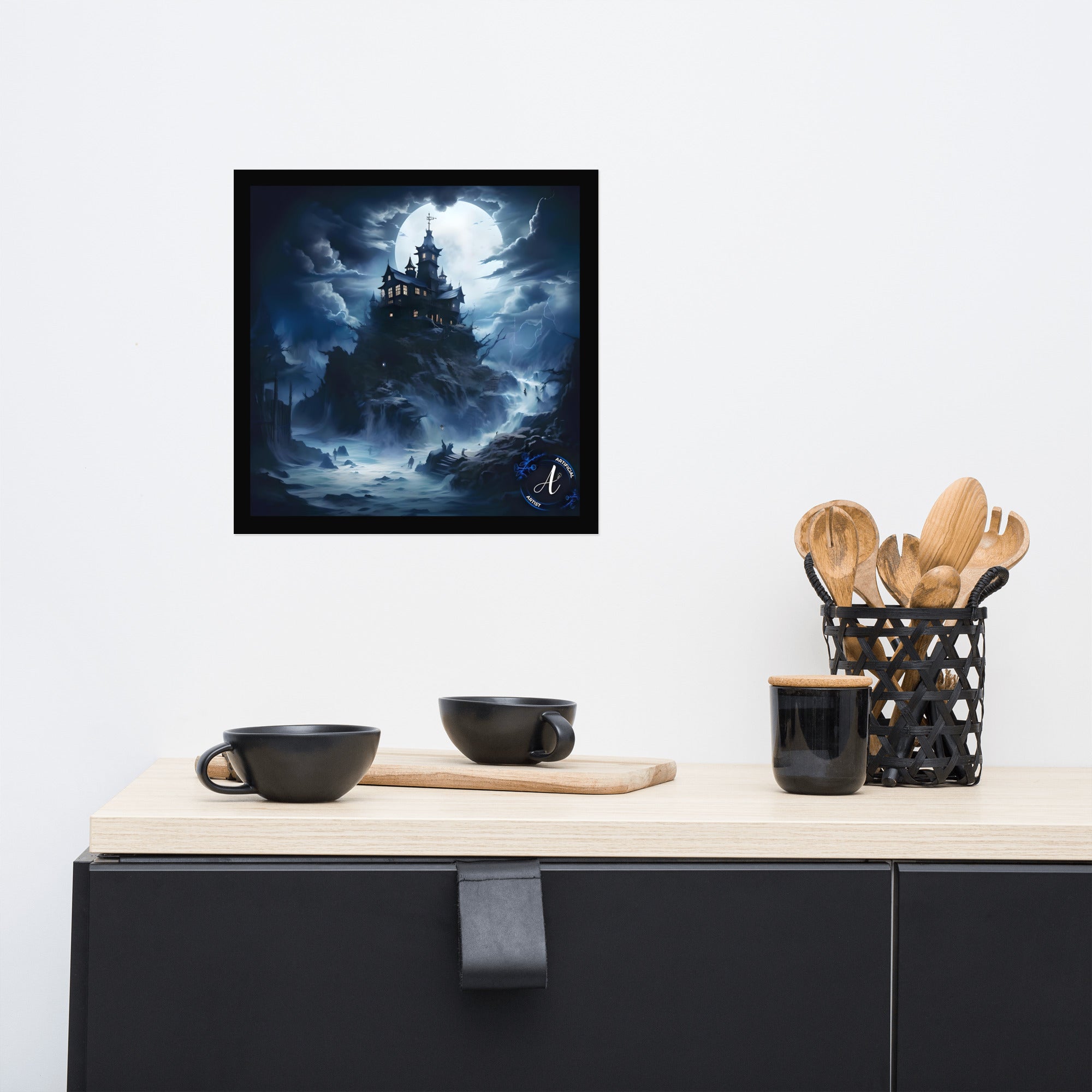 Misty Mansion Halloween Poster - Museum Quality Matte Paper