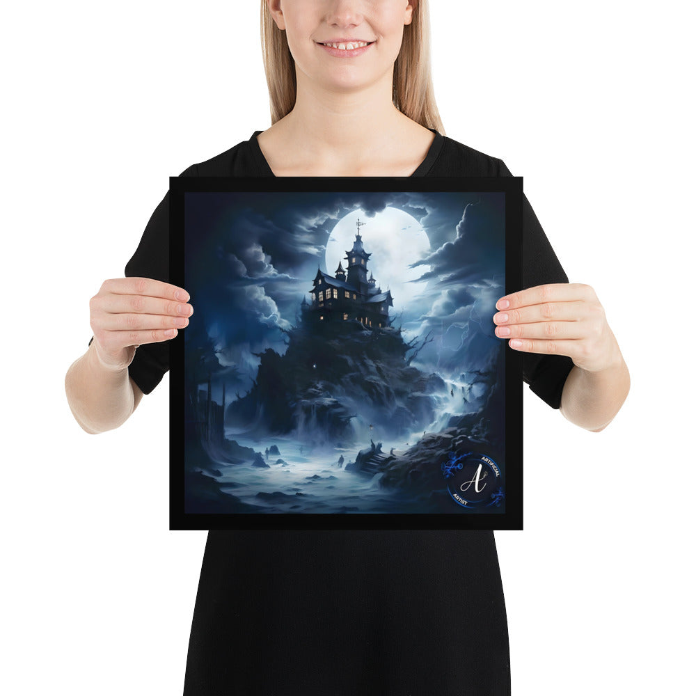 Misty Mansion Halloween Poster - Museum Quality Matte Paper