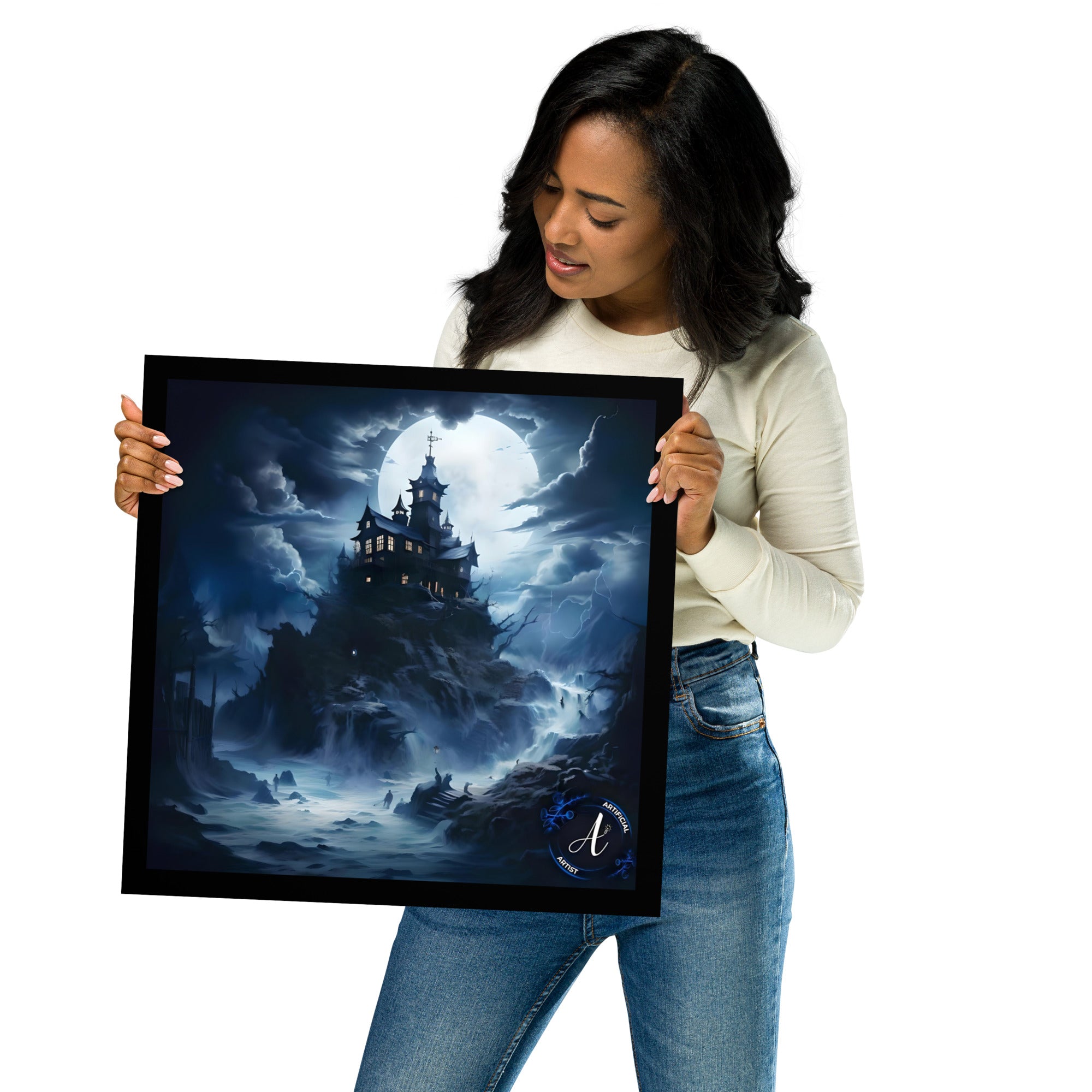 Misty Mansion Halloween Poster - Museum Quality Matte Paper