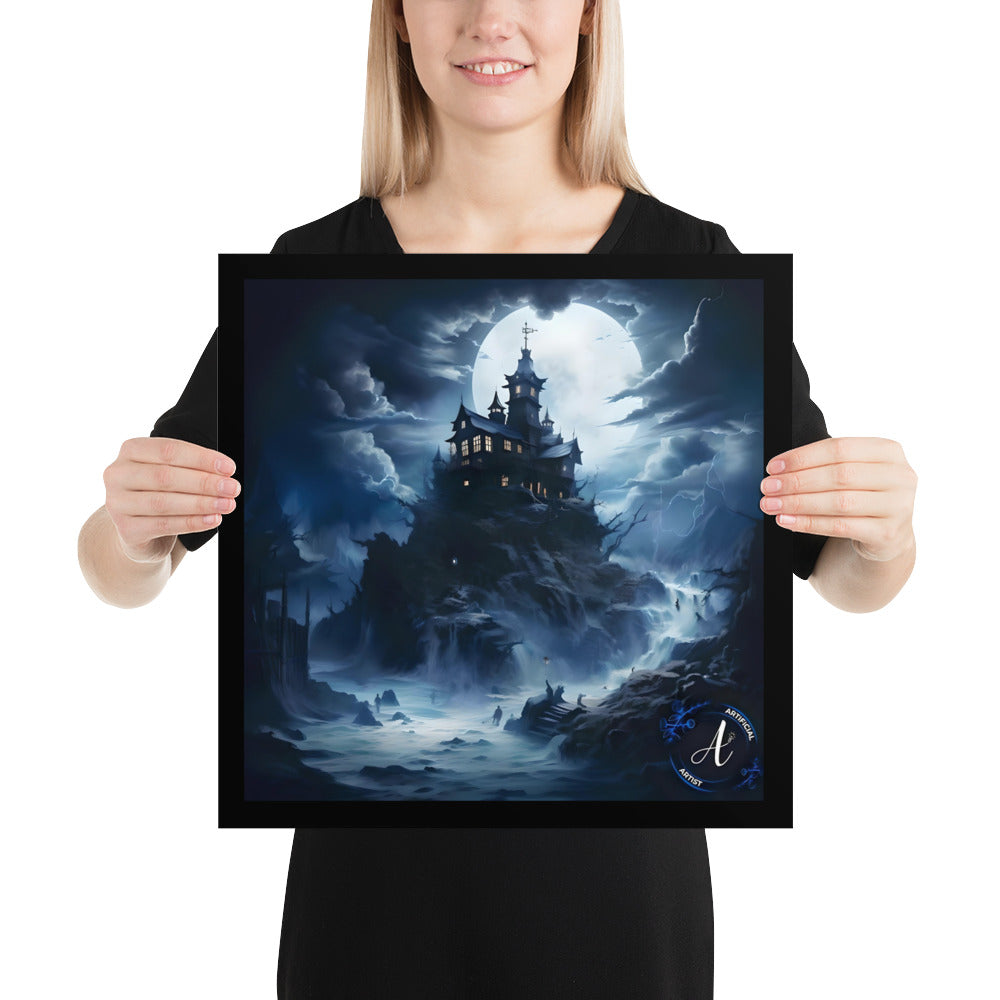 Misty Mansion Halloween Poster - Museum Quality Matte Paper