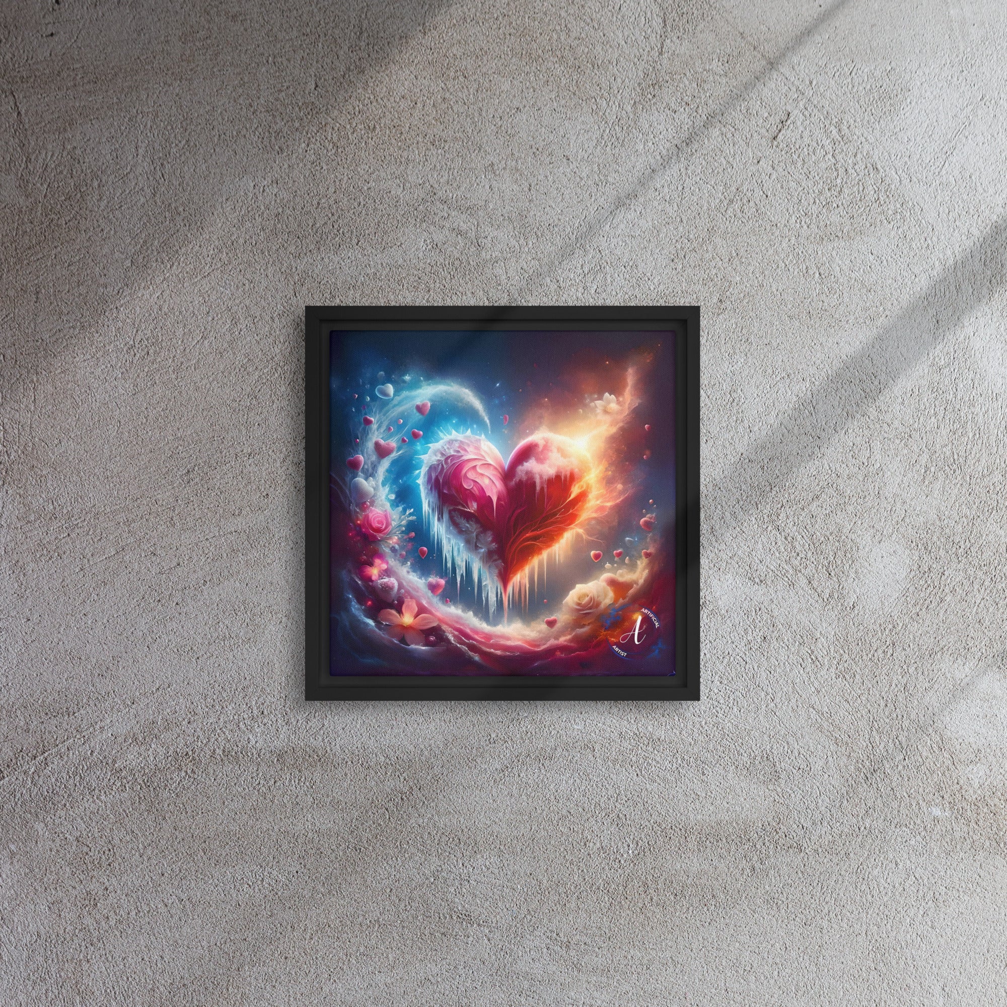 Colorful heart-themed canvas wall art by Artificial Artist, ready to hang, acid-free and fade-resistant, size 16β³Γ16β³.