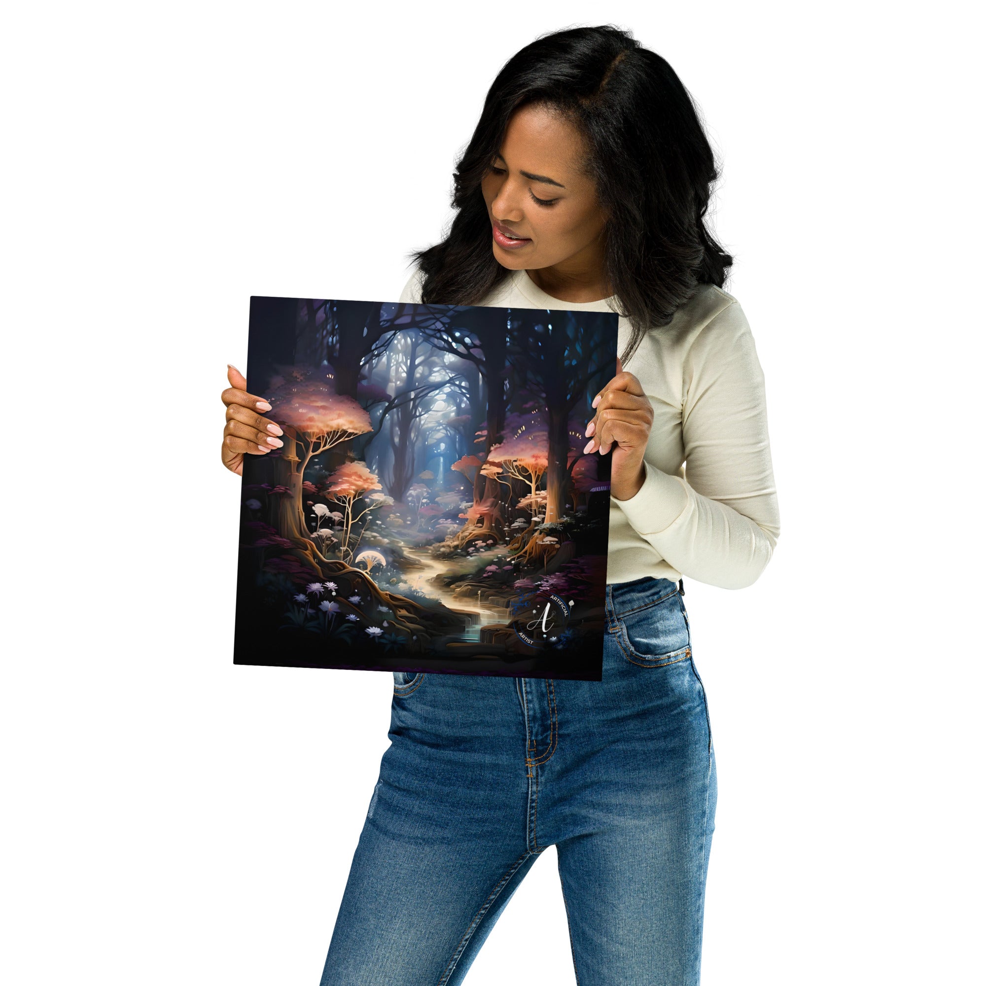 Colorful mystical forest metal print with aluminum finish and MDF frame by Artificial Artist