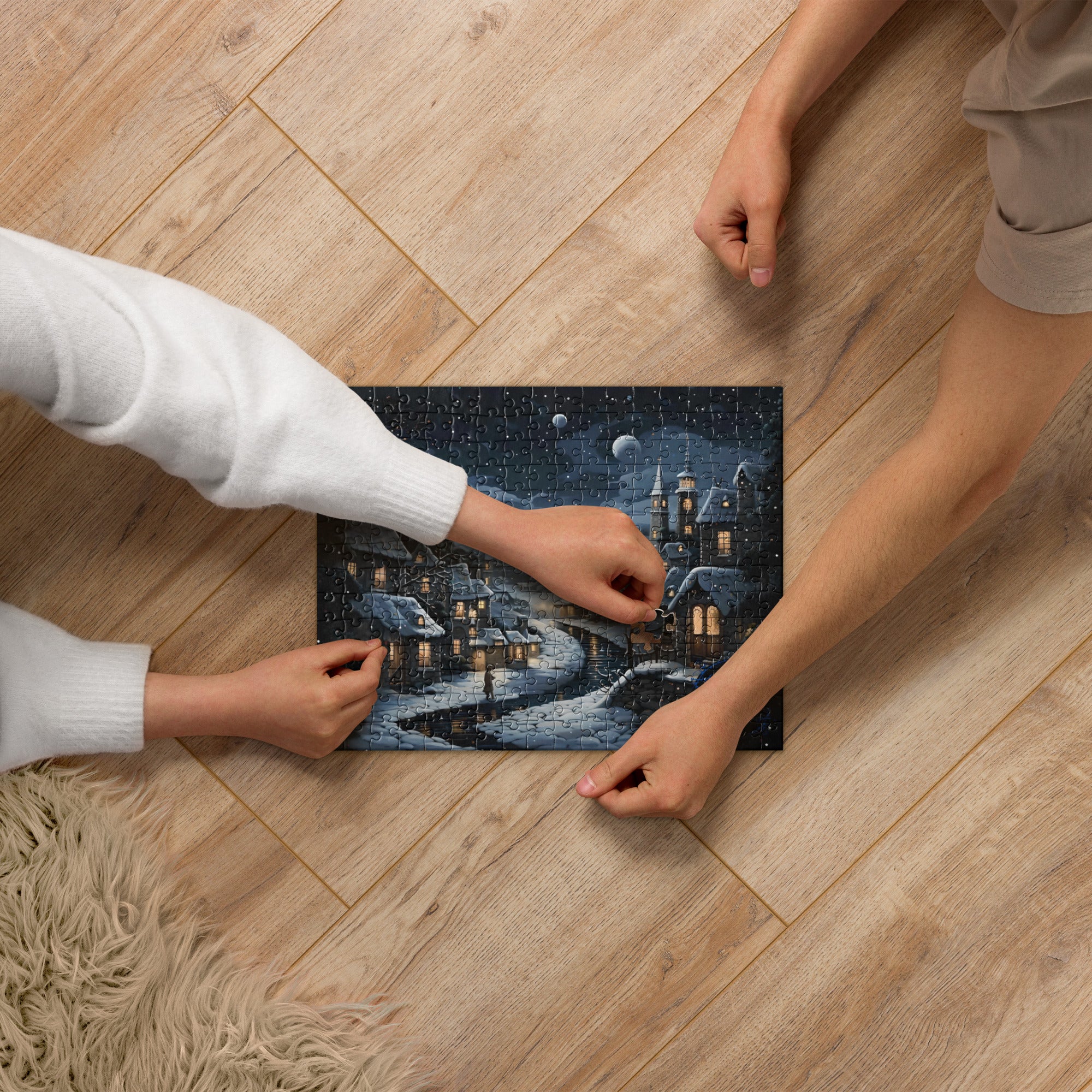 Premium Moonlit Town Jigsaw Puzzle 252 Pieces - Family Game