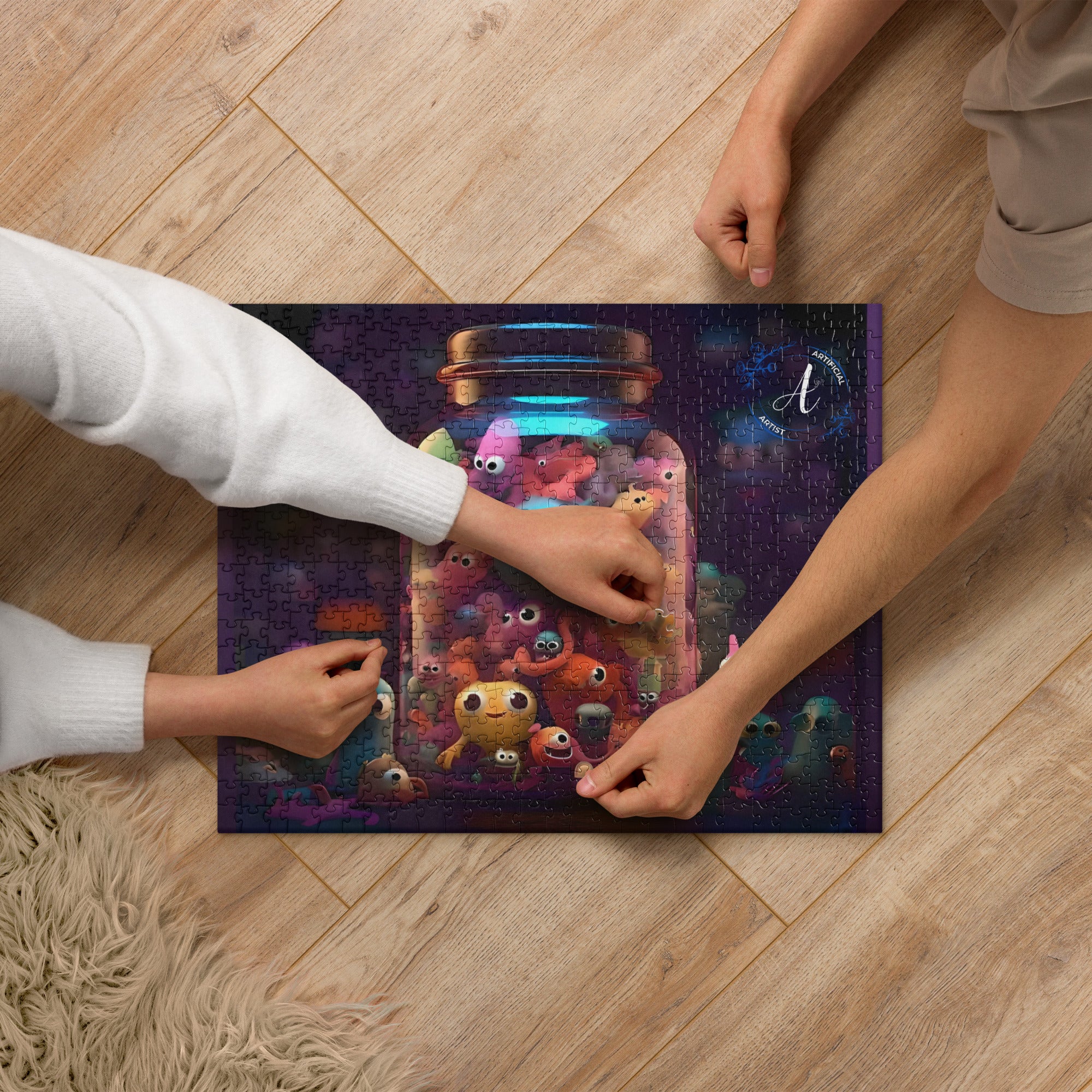 Jar of Friends Jigsaw Puzzle by Artificial Artist, featuring vibrant art with 252 or 520 pieces for adults.