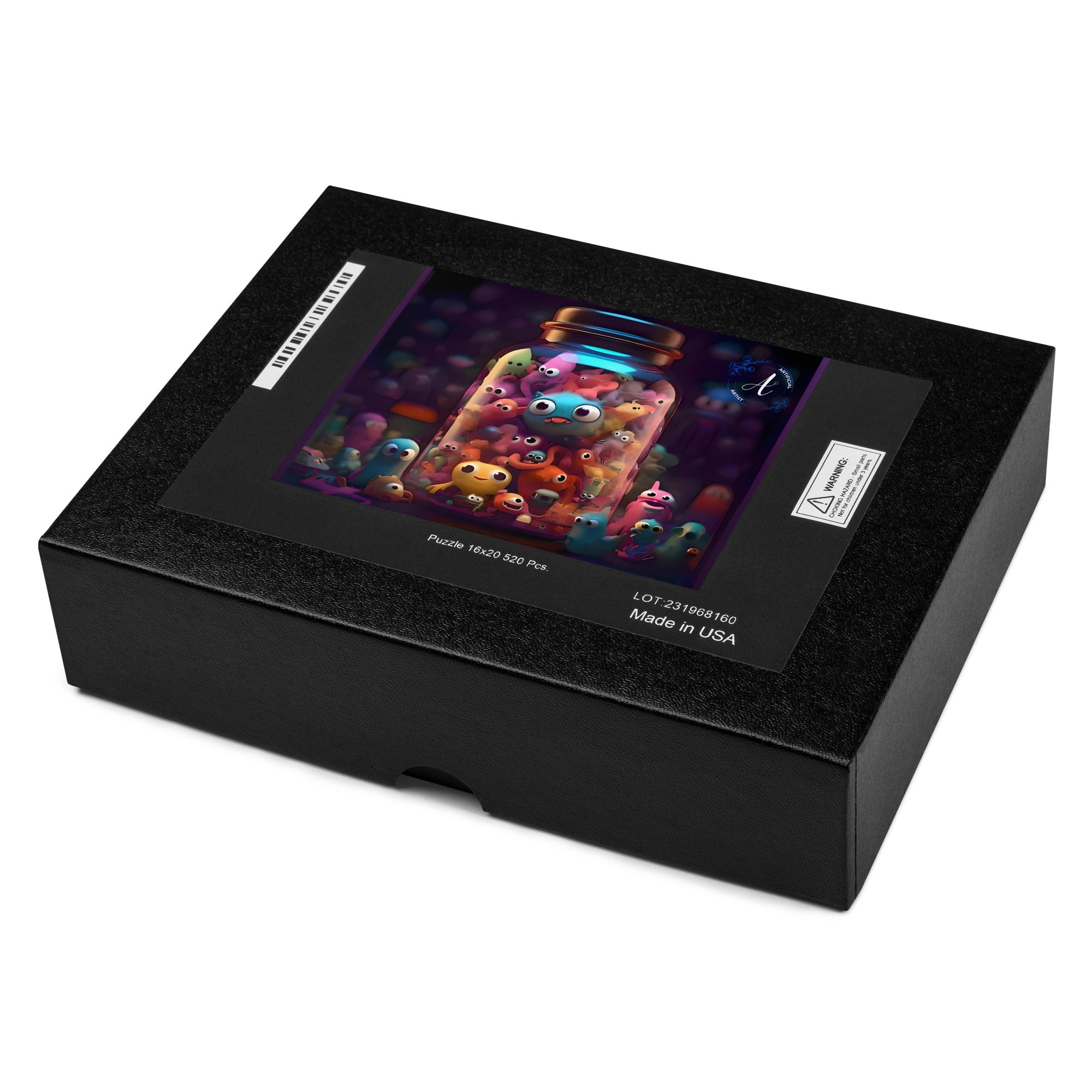High-definition jigsaw puzzle jar featuring colorful artwork, available in 252 and 520 pieces by Artificial Artist