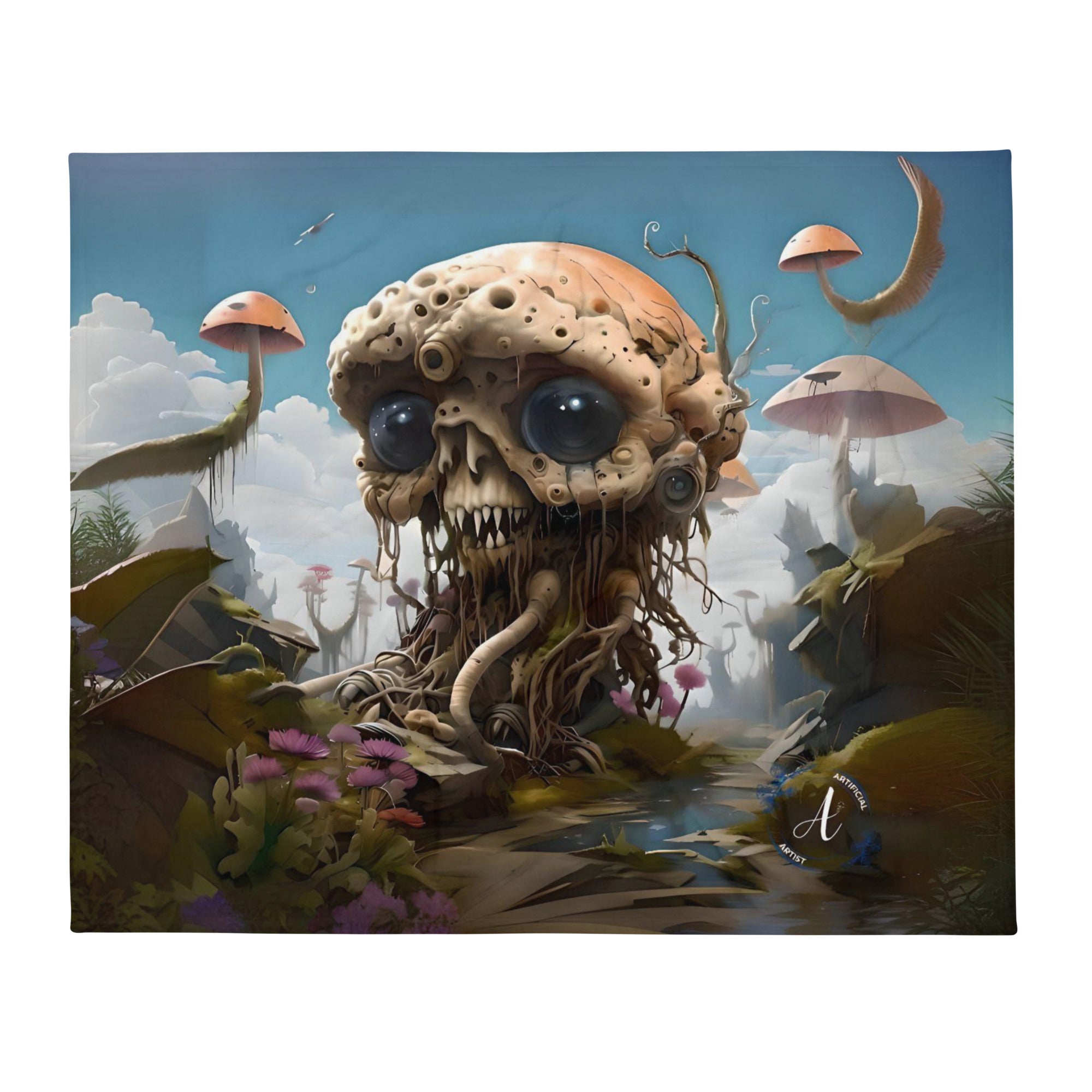 Alien-themed soft polyester throw blanket with digital print design, available in horizontal and vertical styles.