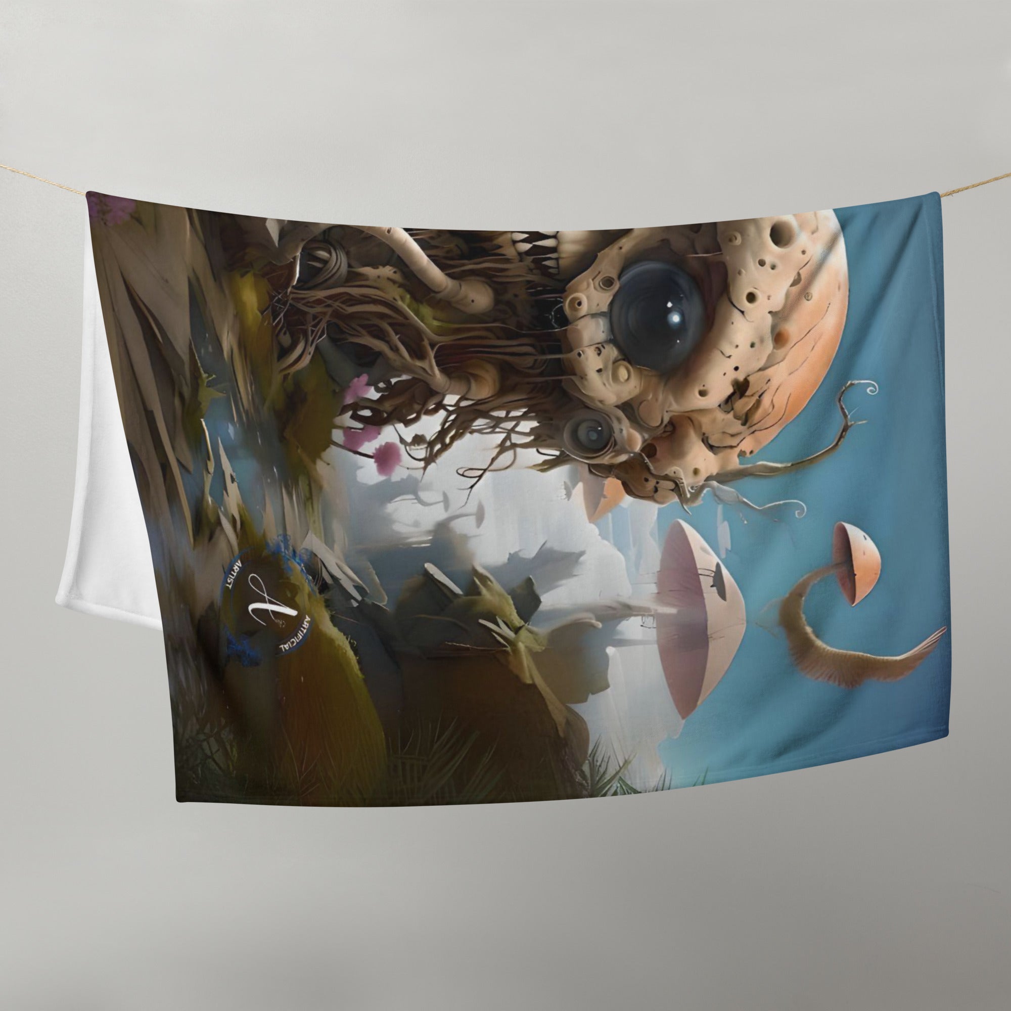 Alien Art Throw Blanket by Artificial Artist, soft polyester with a vibrant digital print design, available in various sizes
