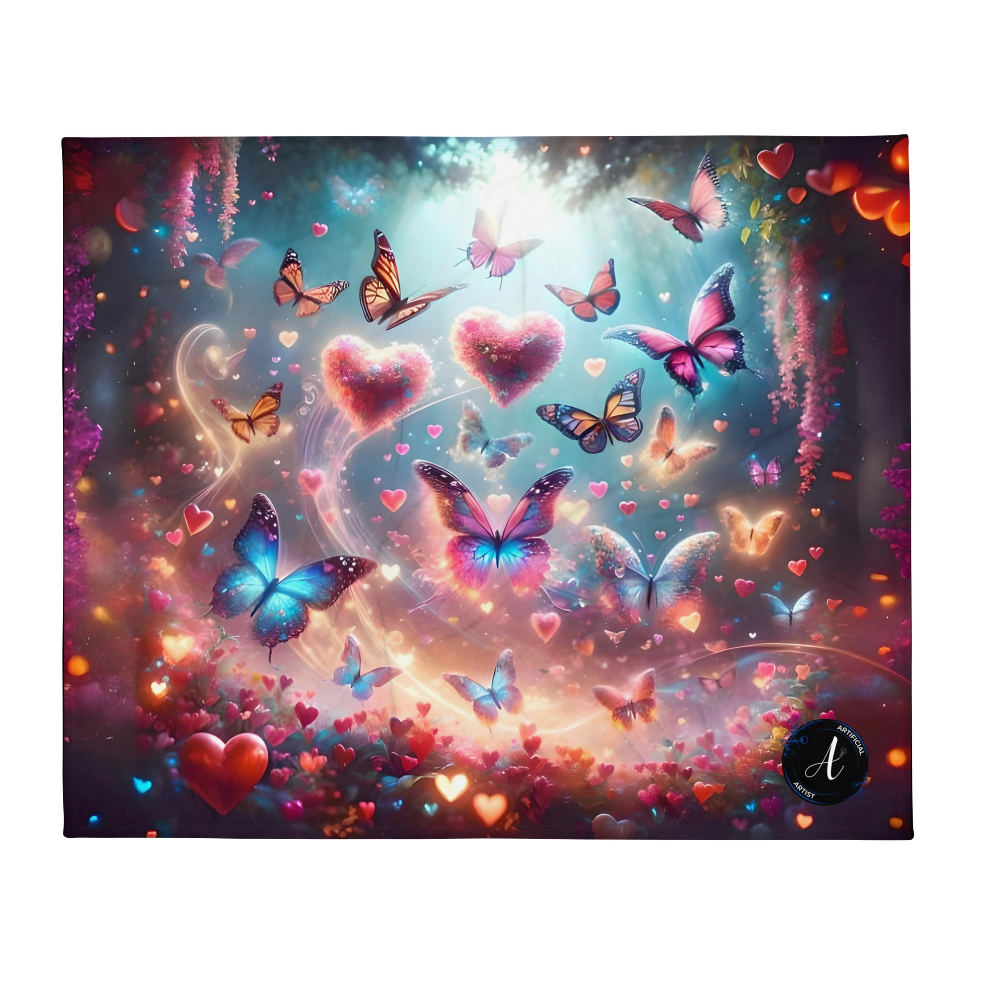 Vibrant butterfly-print silk touch throw blanket by Artificial Artist, available in 50x60 and 60x80 sizes