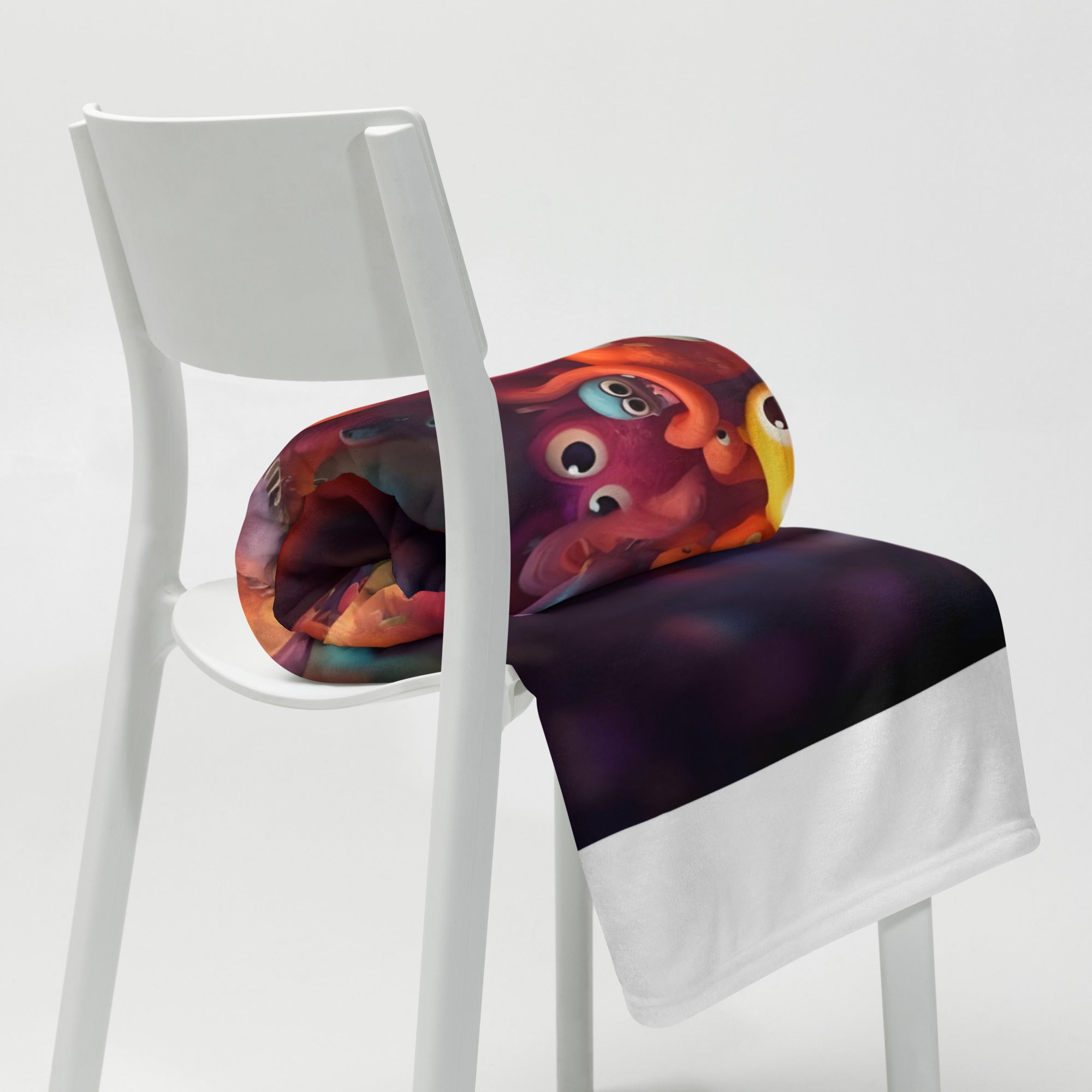 Soft polyester throw blanket featuring colorful art print by Artificial Artist, available in horizontal and vertical styles.