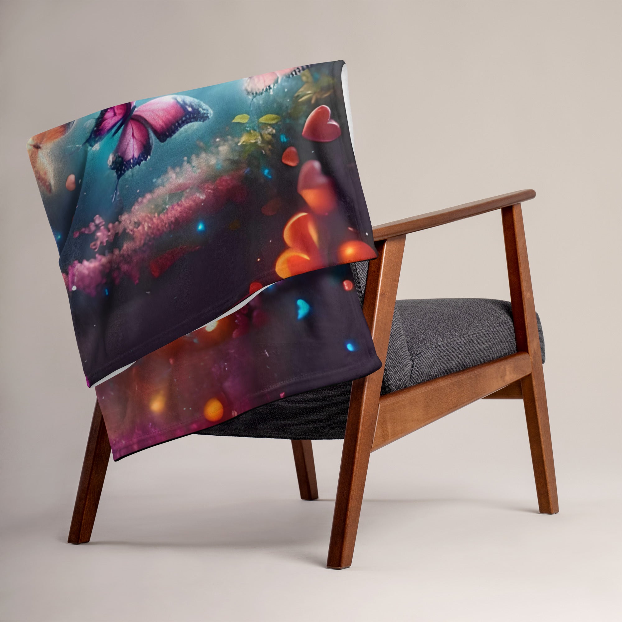 Vibrant butterfly-print silk touch throw blanket by Artificial Artist, available in 50×60 or 60×80 sizes.