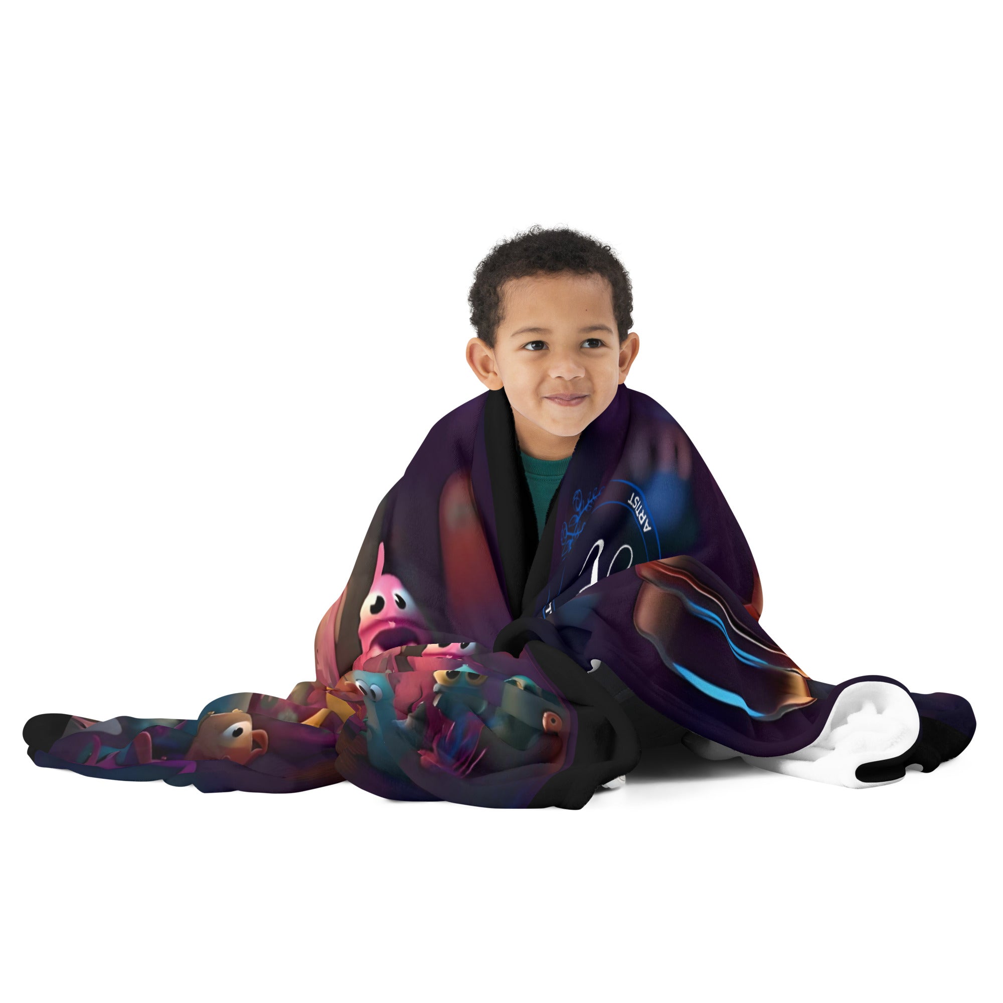 Soft polyester blanket with colorful art print, by Artificial Artist, in horizontal style