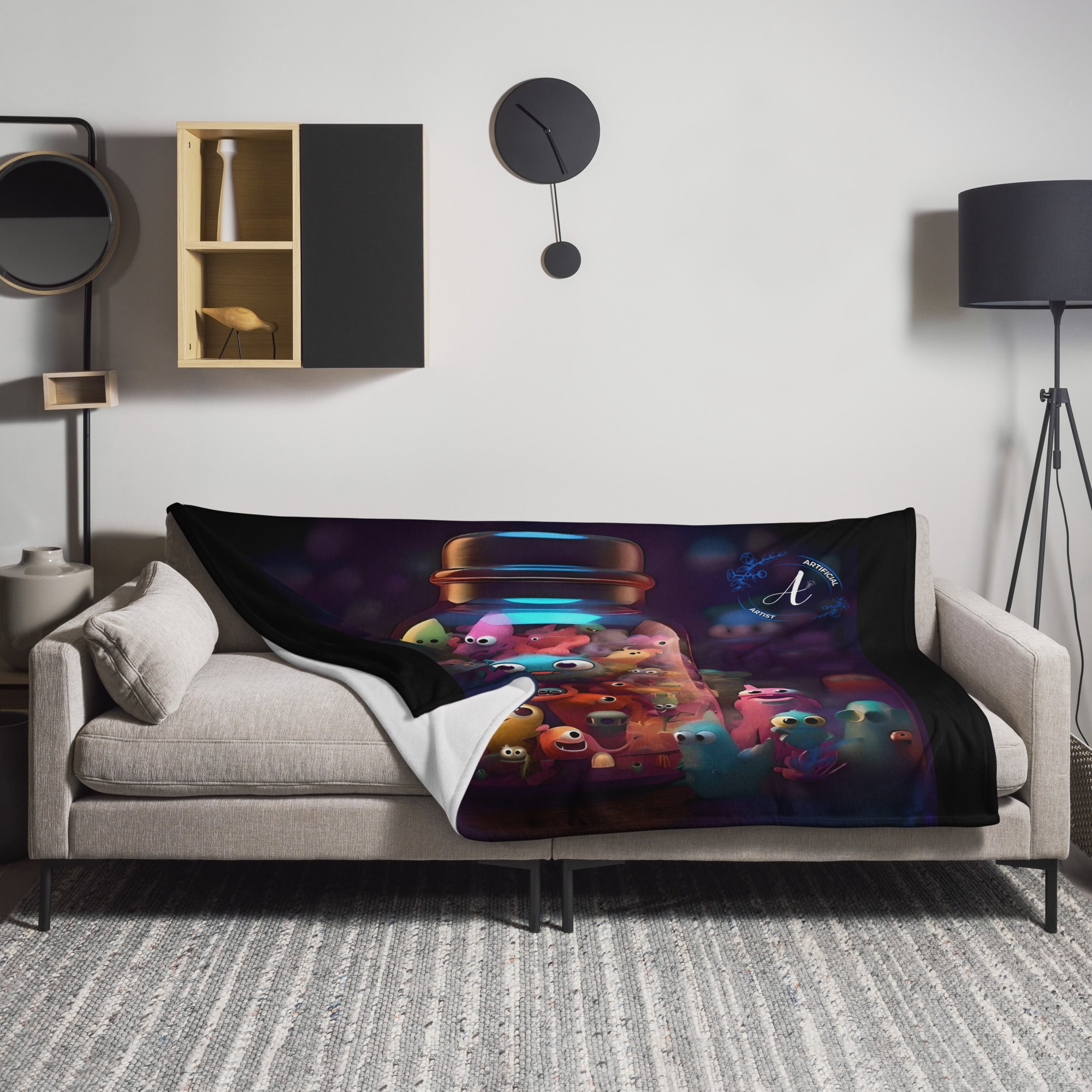 Soft polyester art print blanket featuring vibrant colors, available in horizontal and vertical styles by Artificial Artist.