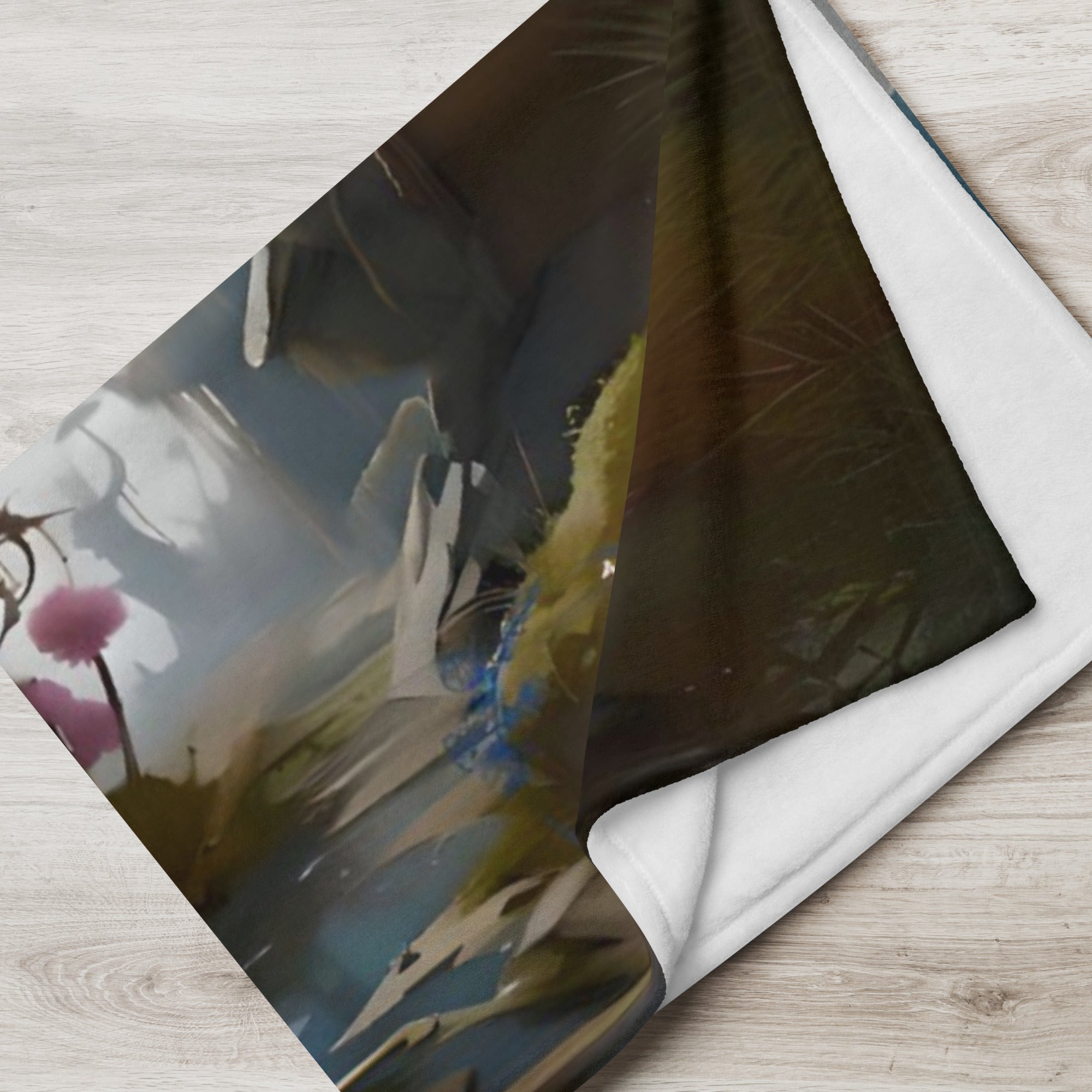 Soft polyester throw blanket featuring a vibrant alien art design, available in horizontal and vertical styles.