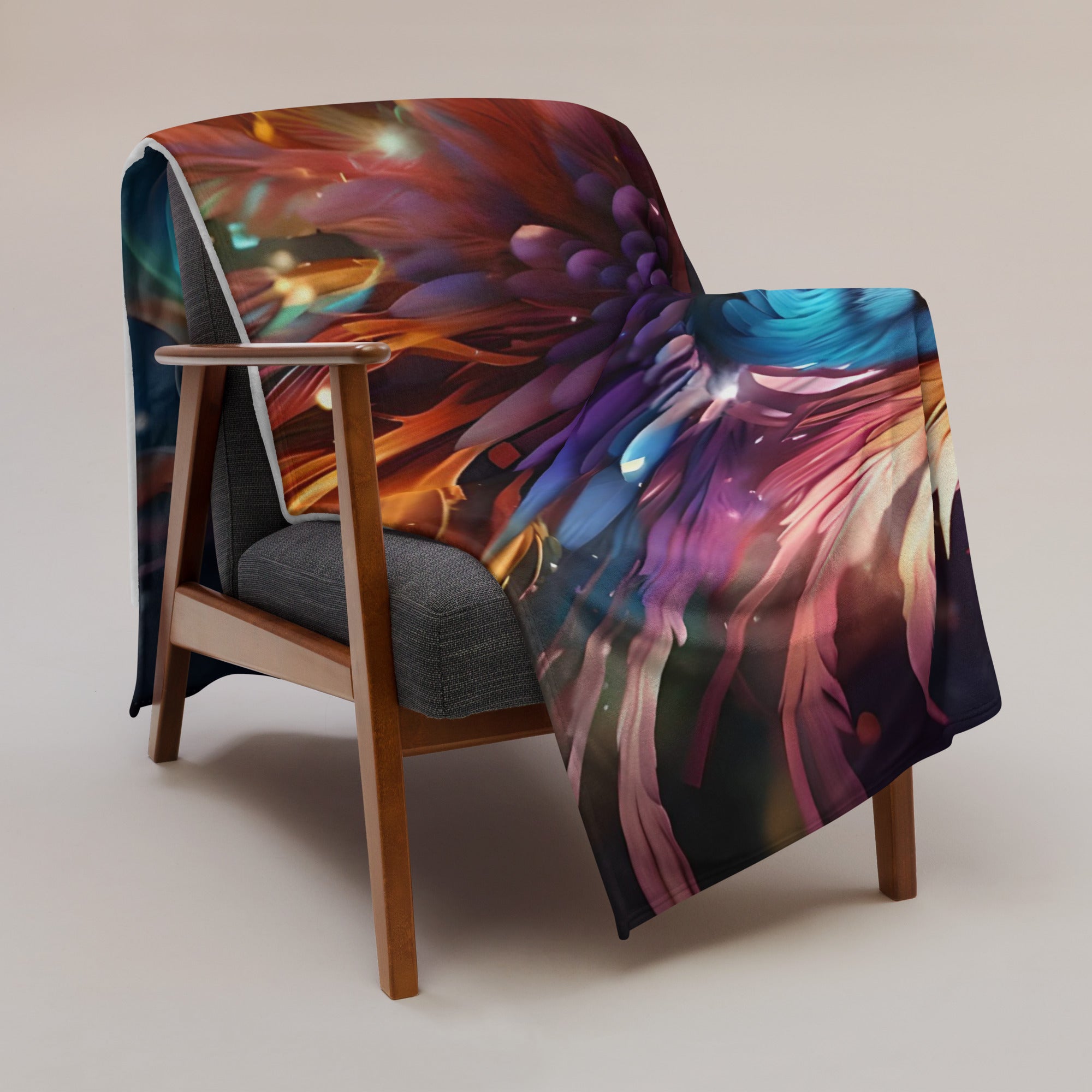 Soft polyester silk touch throw blanket in vibrant phoenix design, 60″×80″, by Artificial Artist, machine washable.