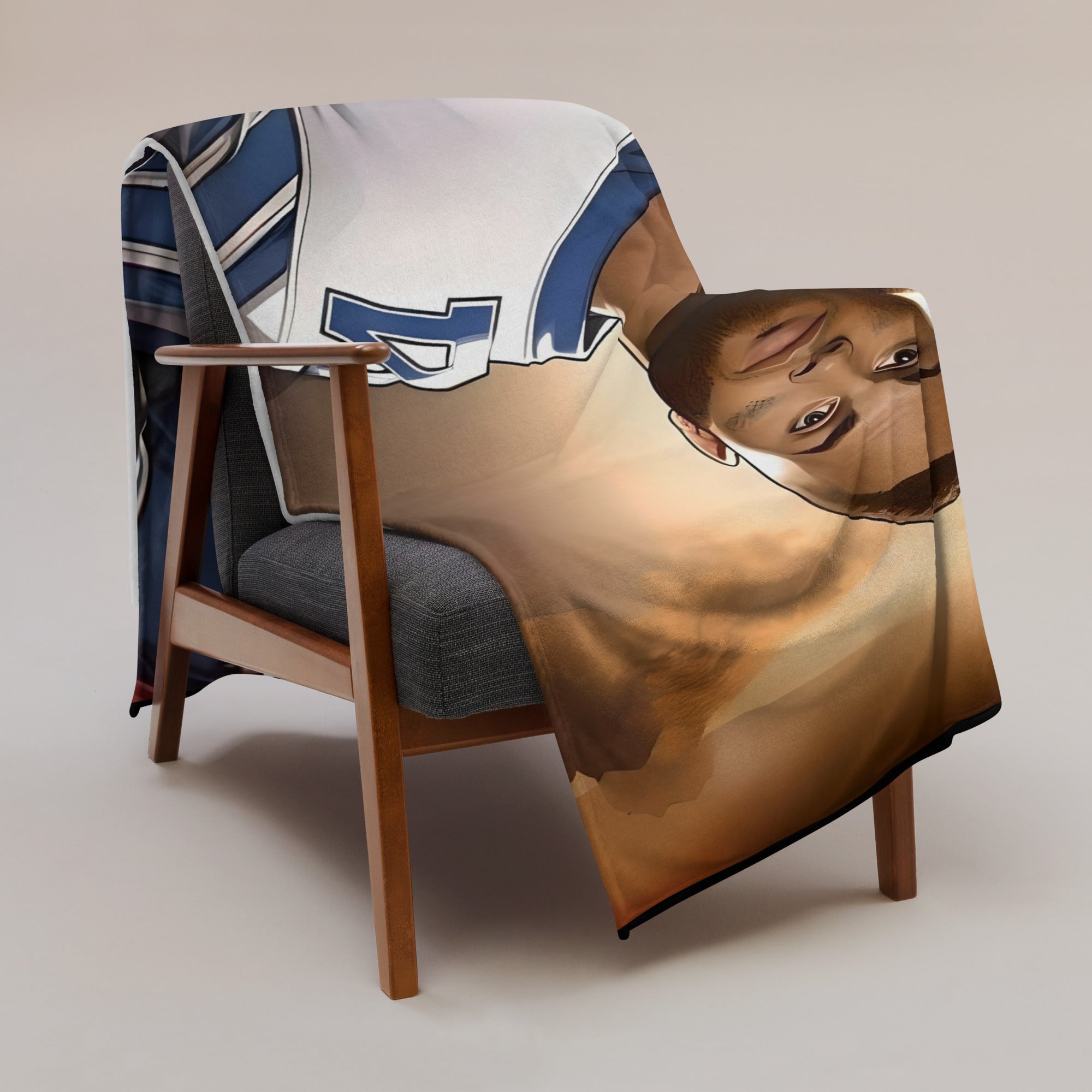 Dallas Cowboys Dak Prescott polyester throw blanket in blue and white, available in 50×60 and 60×80 sizes.