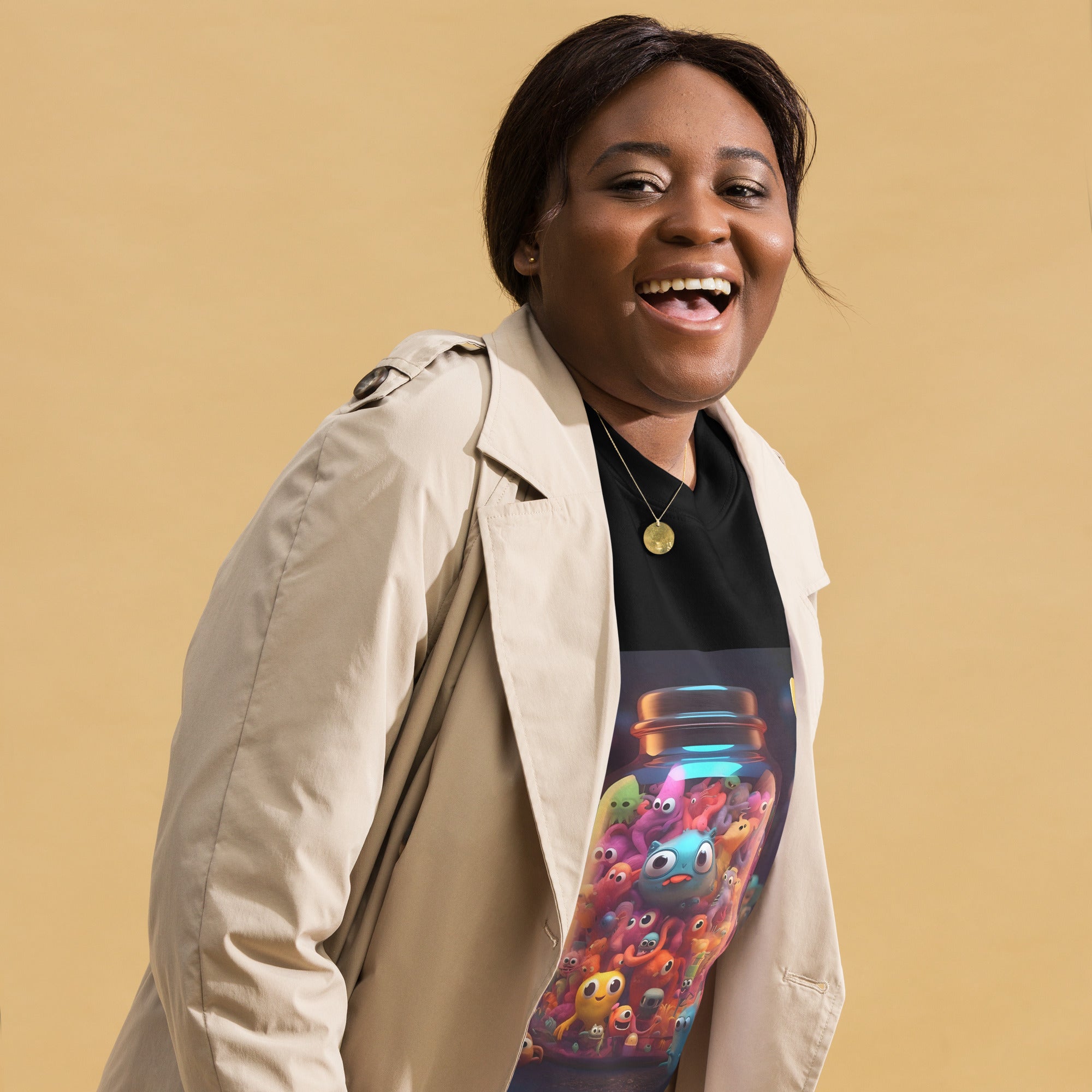 Black cotton fleece sweatshirt with alien art design by Artificial Artist, available in sizes S, M, and L.