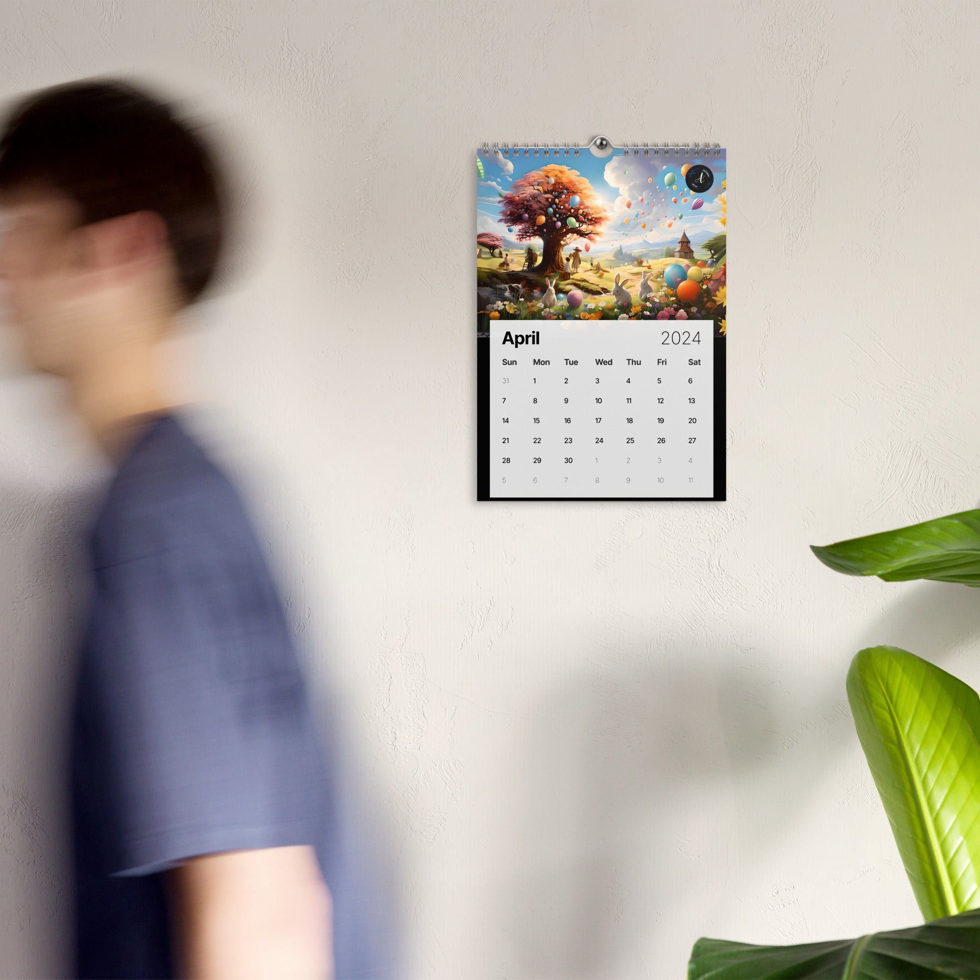 2024 artistic wall calendar with premium paper and silver wire binding by Artificial Artist