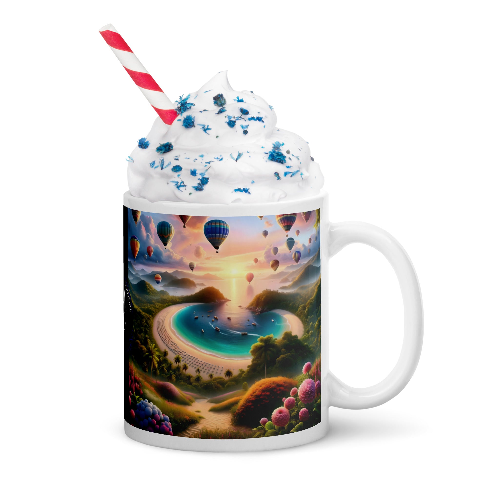 Sunrise Soaring Ceramic Mug - Hot Air Balloon Beach Scene 11-20oz