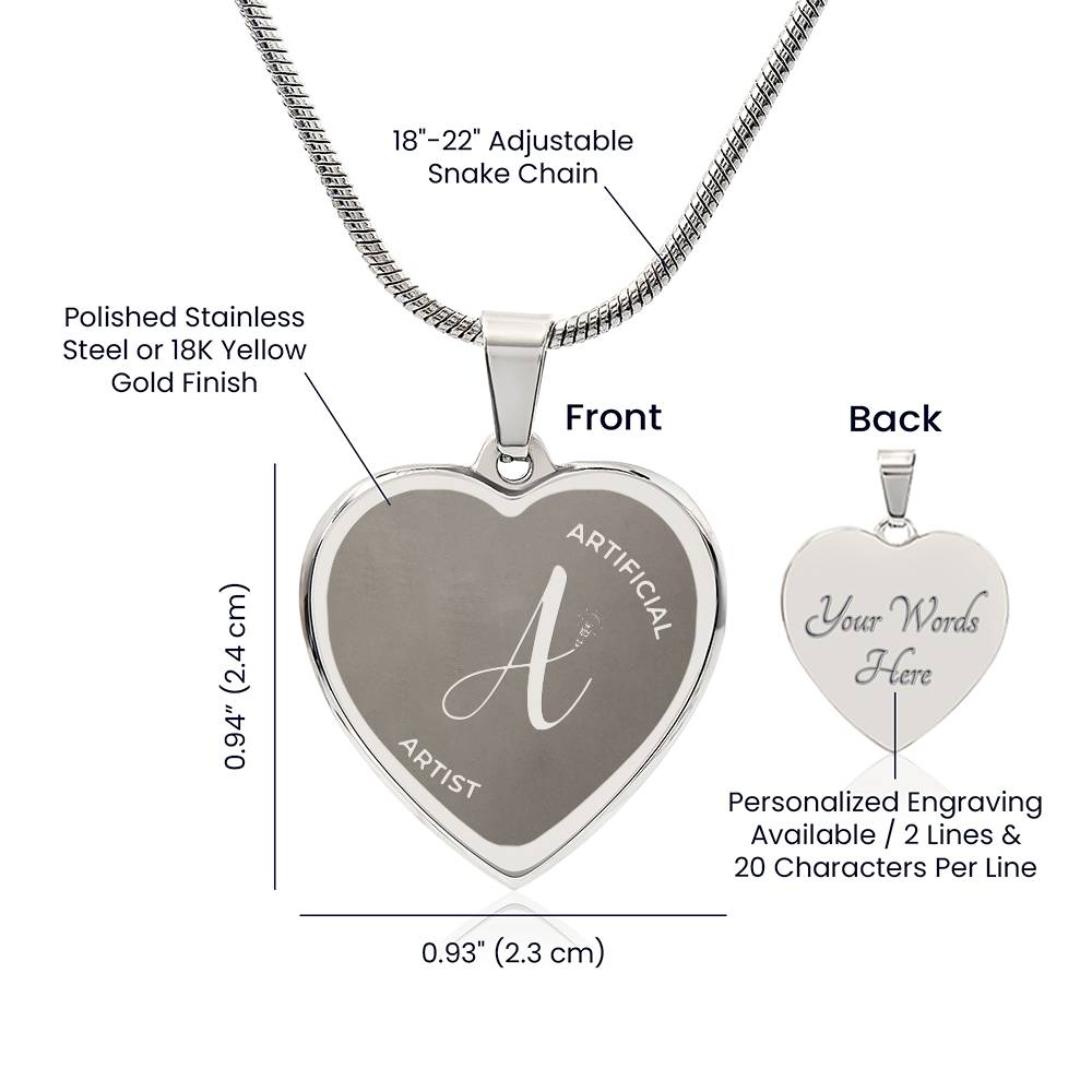 Artificial Artist - Engraved Heart Necklace (Custom Engraving) PLUS Gift Box